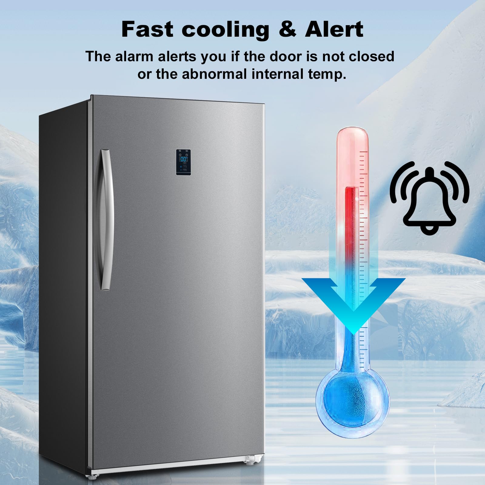 Techomey 17 Cu.Ft Upright Freezer, Stand Up Freezer Frost Free, Convertible Freezer/Refrigerator, Garage Freezer With Single Door, Quick Freeze, Stainless Steel on Fridge.com - View 4