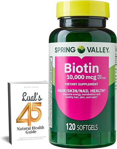 Spring Valley Biotin 10000mcg 120 unidades, suplemento dietético para cabello, piel, uñas, vitaminas para el cabello para la pérdida de cabello para