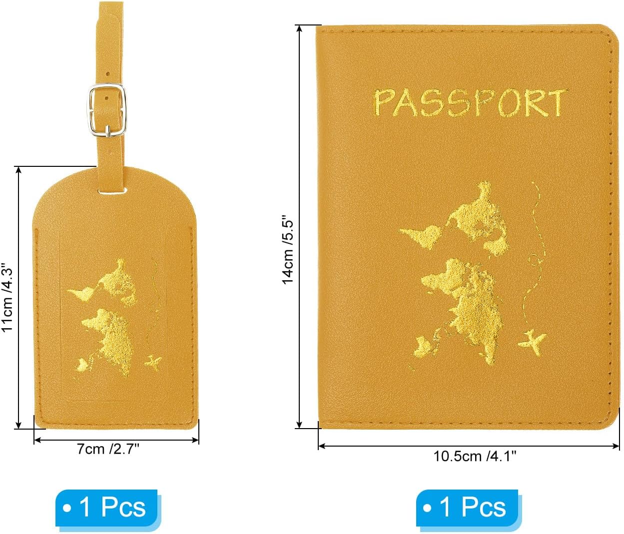 PATIKIL Passport Cover Holder and Luggage Tag Set, PU Leather Yellow image 2