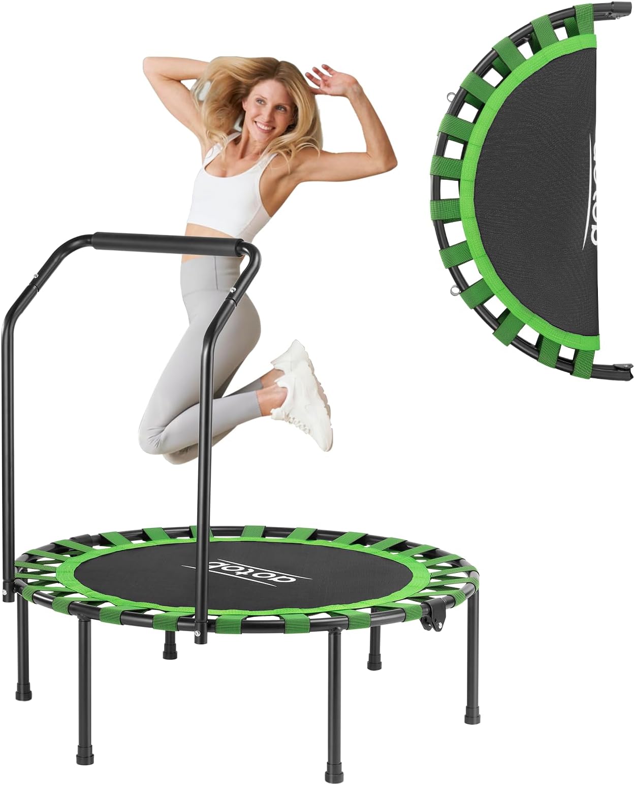 AOTOB40” Fitness Trampoline for Adult, Max Load 450 LBS Foldable Mini Trampoline with Durable Bungees, Small Rebounder Exercise Trampoline for Workout for Quiet and Safely Cushioned Bounce