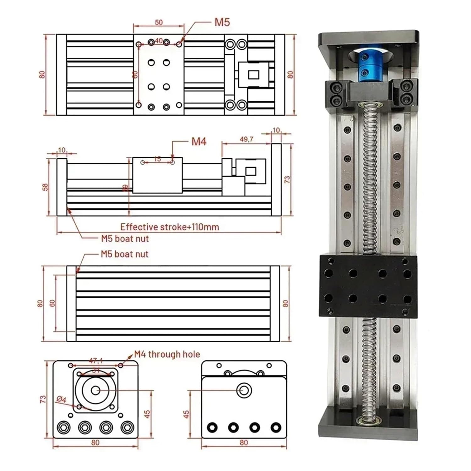 Linear Rail Motor Kit CNC Ball Screw Sliding Table SFU1605 Nema23 Motor Slide Table Linear Guide Stage XYZ Axis Motion Module(1.2Nm Motor kit,1200mm Stroke)