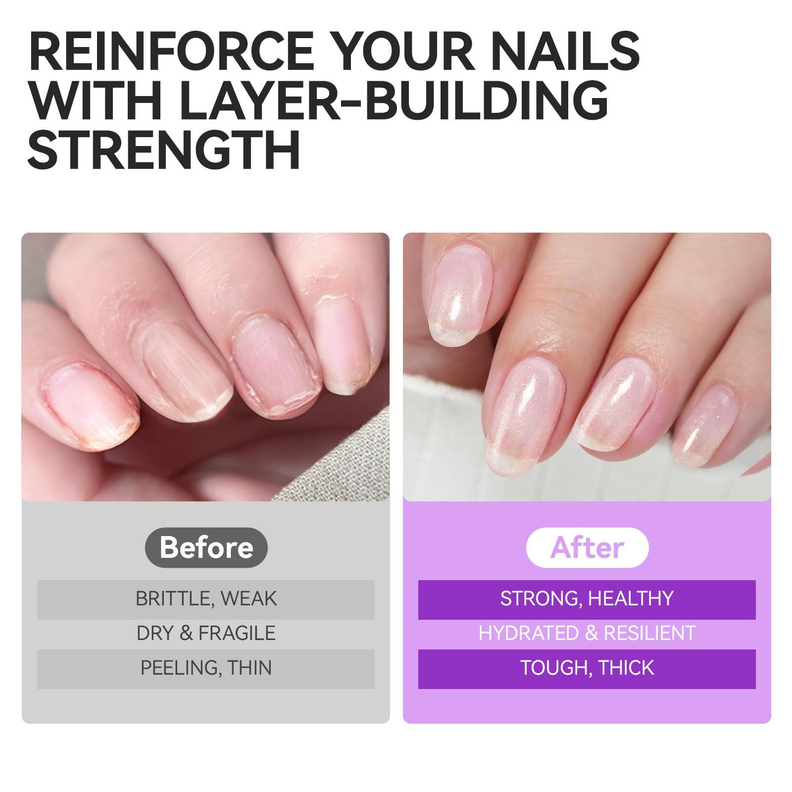 Gelike ec Smalto Indurente per Unghie Forti e Crescita, Cura della Base Smalto per Ripieno delle Onde delle Unghie, per Riparare Unghie Deliate e Fritte, Smalto Colore Rosso Glitter