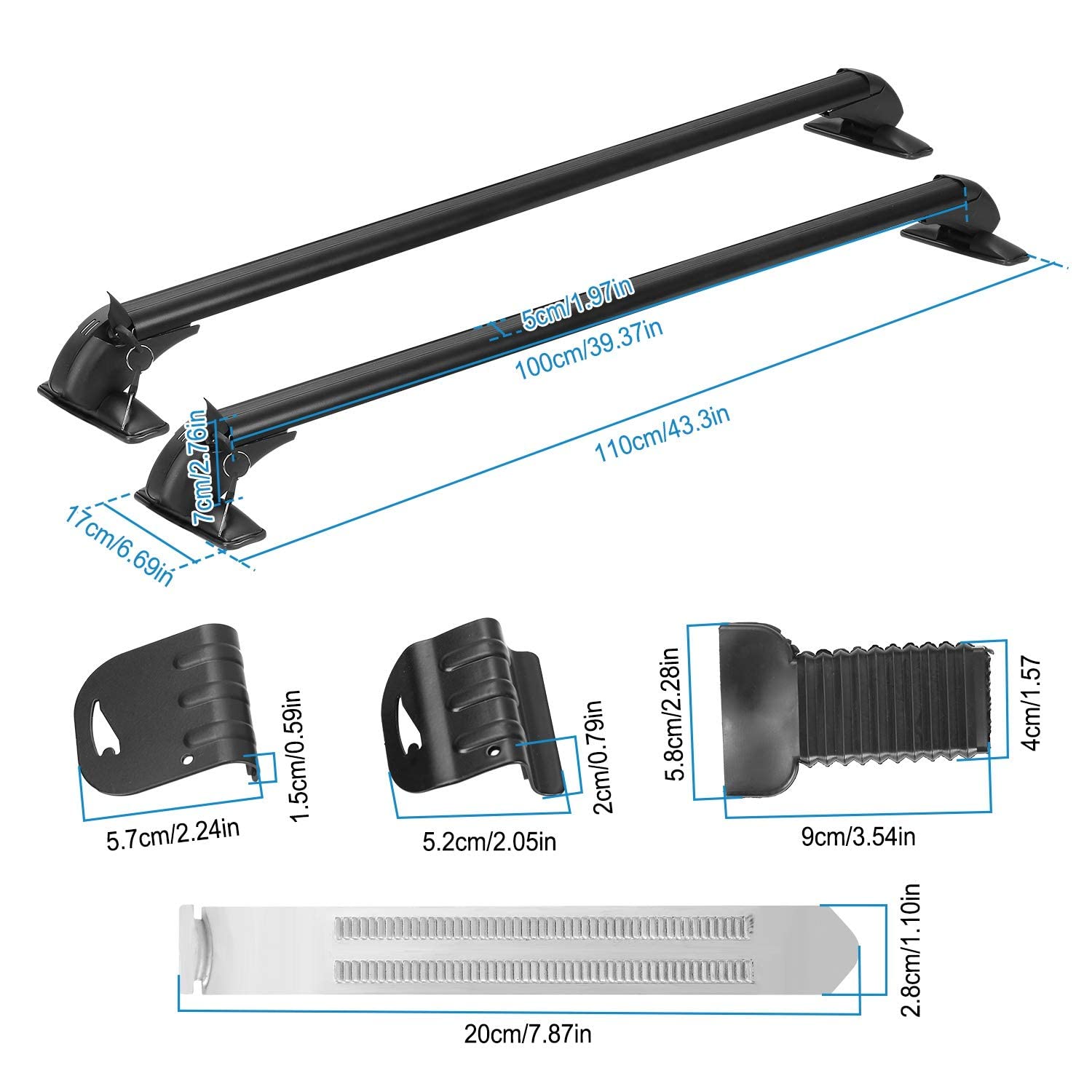 Universal Roof Rack Adjustable 48" Cross Bars, Upgraded Aluminum Alloy Car Roof Rack Carrier Holders Brackets, for Ski Luggage Rack Kayak Bike Canoe Snowboard Cargo Basket,165LB/75KG Capacity