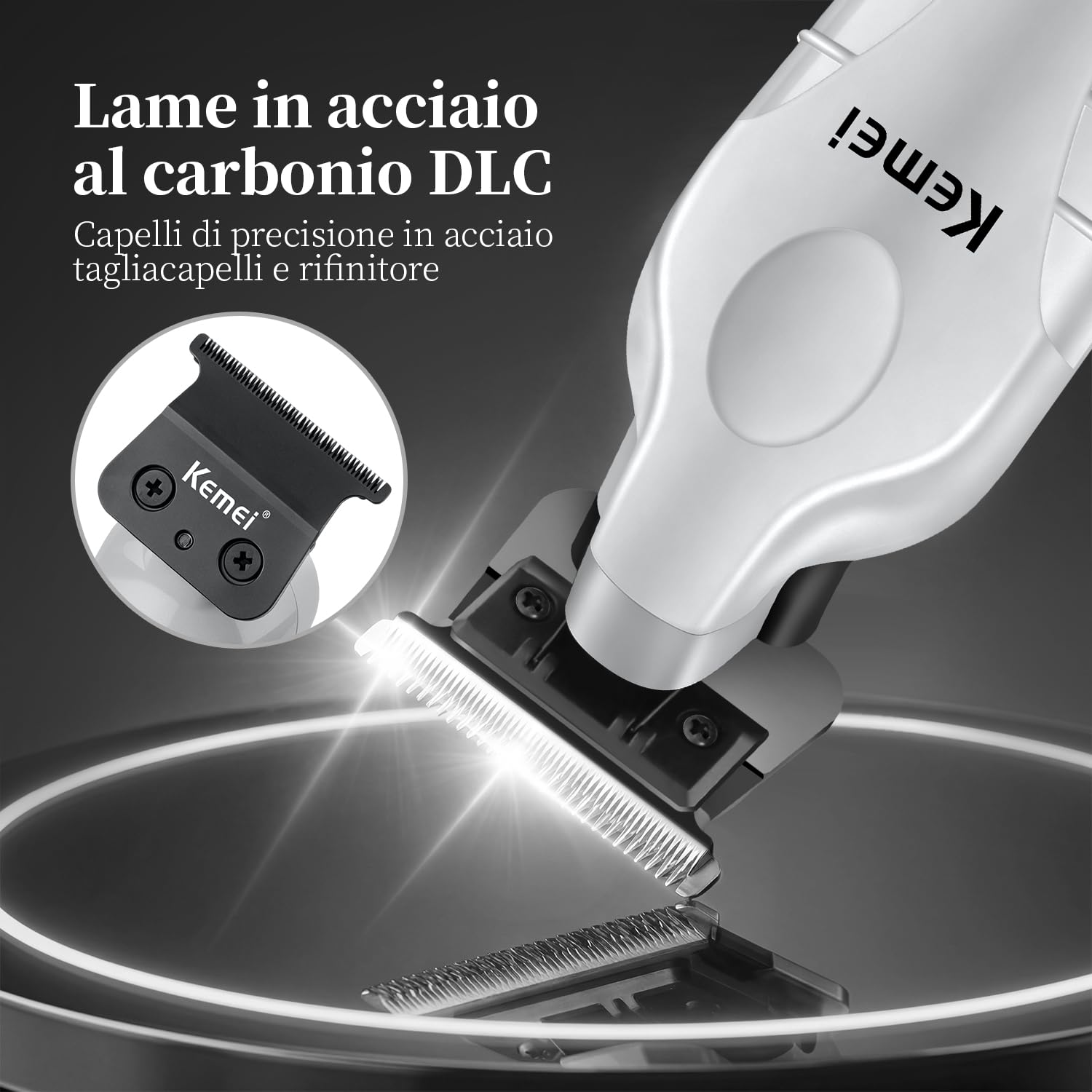KEMEI 2299 Tagliacapelli professionale per uomo Tagliacapelli senza fili, Zero Gap T Blade Barba Trimmers, Tagliacapelli Barbiere Ricaricabile, Trimmer Grigio