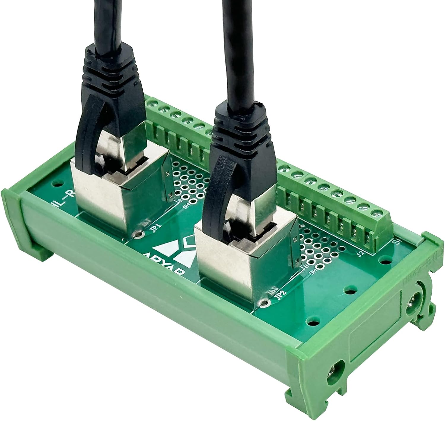 RJ45 8P8C DIN Rail Mount Ethernet Connector Distribution Breakout Board, Two Way RJ45 Vertical Jack Terminal Block Connector (Pack of 2)