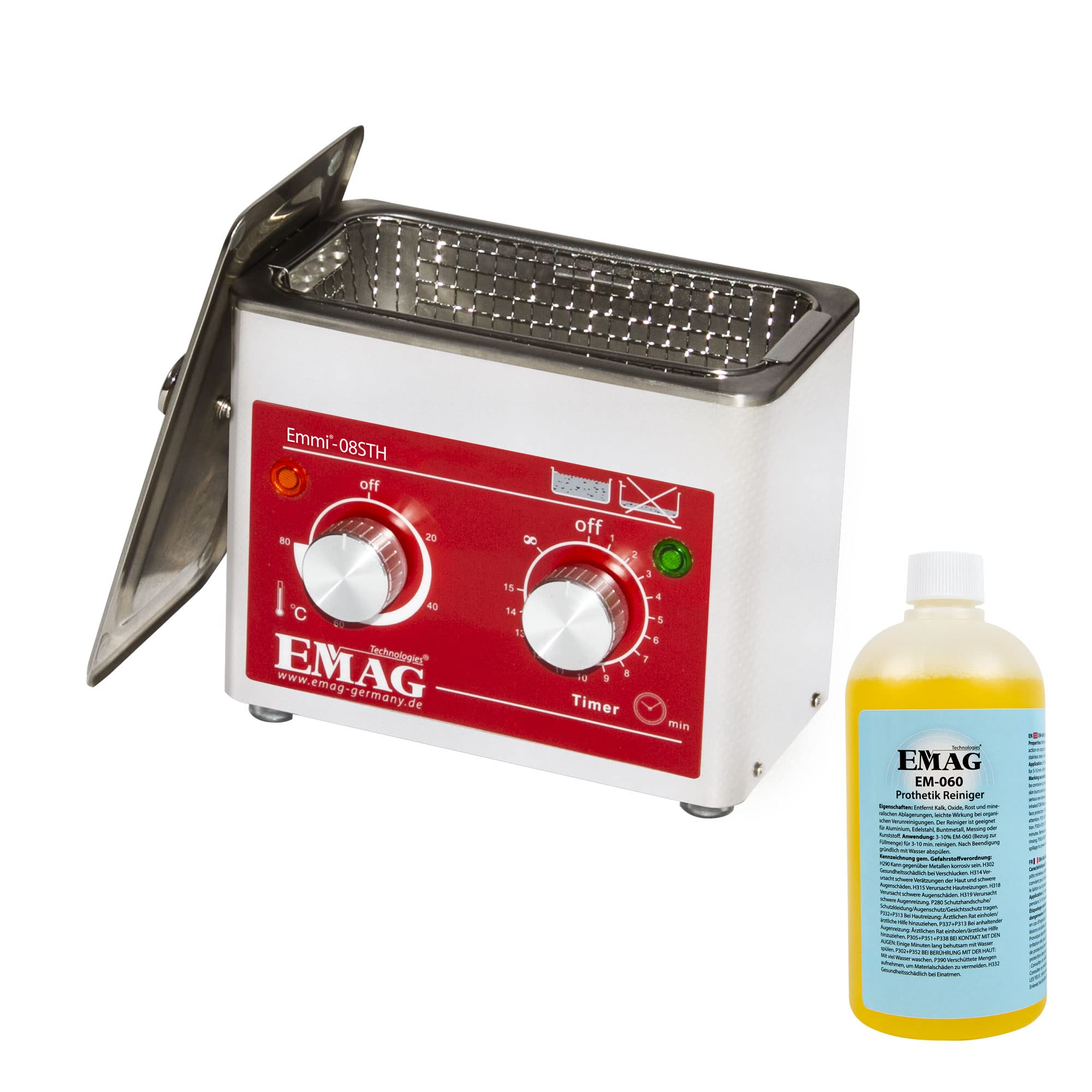 EMMI 08STH Ultradschall zestaw DENTAL-SET wraz z 1x EM-070 Dentalreiniger - 500 ml, 600 ml ultradźwiękowej kąpieli Cleaner 45 kHz do protezy, wiórów i wielu innych