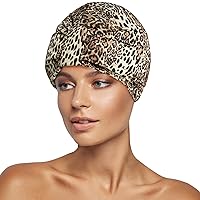 Vista 11 de INNELO Gorro de ducha de lujo para mujer, reutilizable, impermeable, doble capa con correa elástica ajustable, gorro de baño grande con forro de Azul