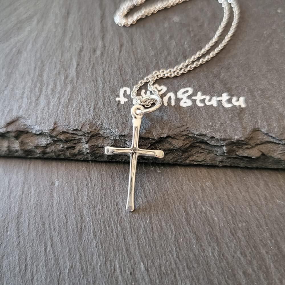 Sterling Silver Dainty Tiny Cross Charm Necklace, 18" - Image 2