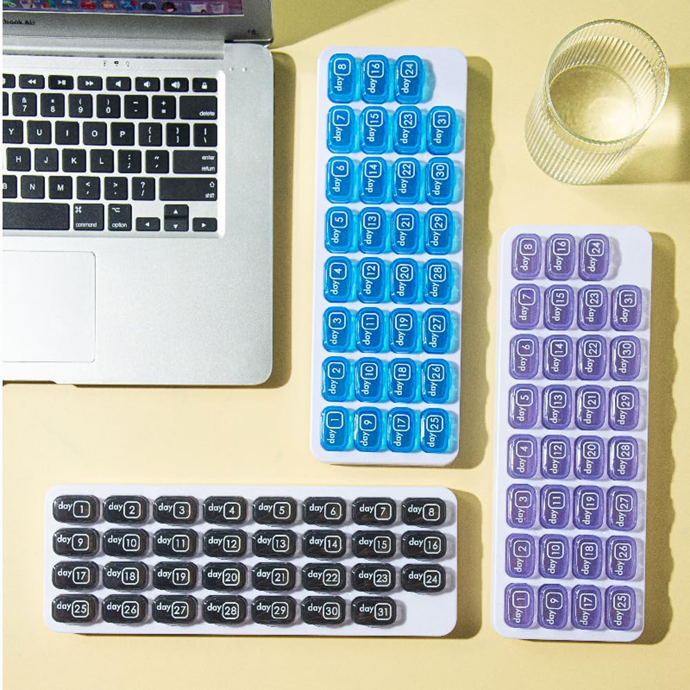 Pilulier 31 jours, grande capacité mensuel amovible pour médicaments, 1 jour et 1 fois, support de supplément d'huile de poisson et de vitamines, rappel de date (bleu, 4)
