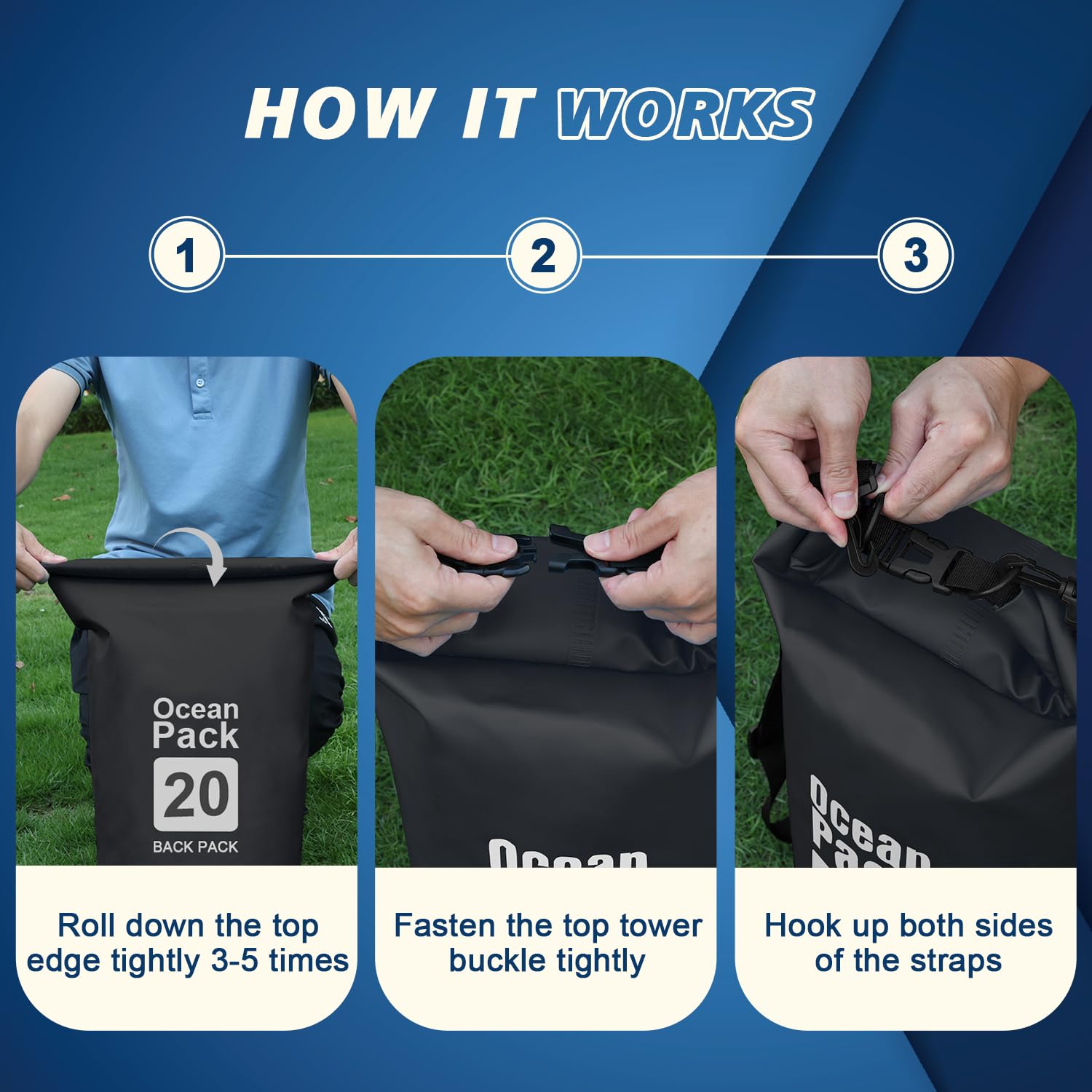 supregear Waterproof Dry Bag, 15L Roll Top Dry Sack, Versatile Ditty Backpack with 2 Detachable Straps for Boating Hiking - Image 3