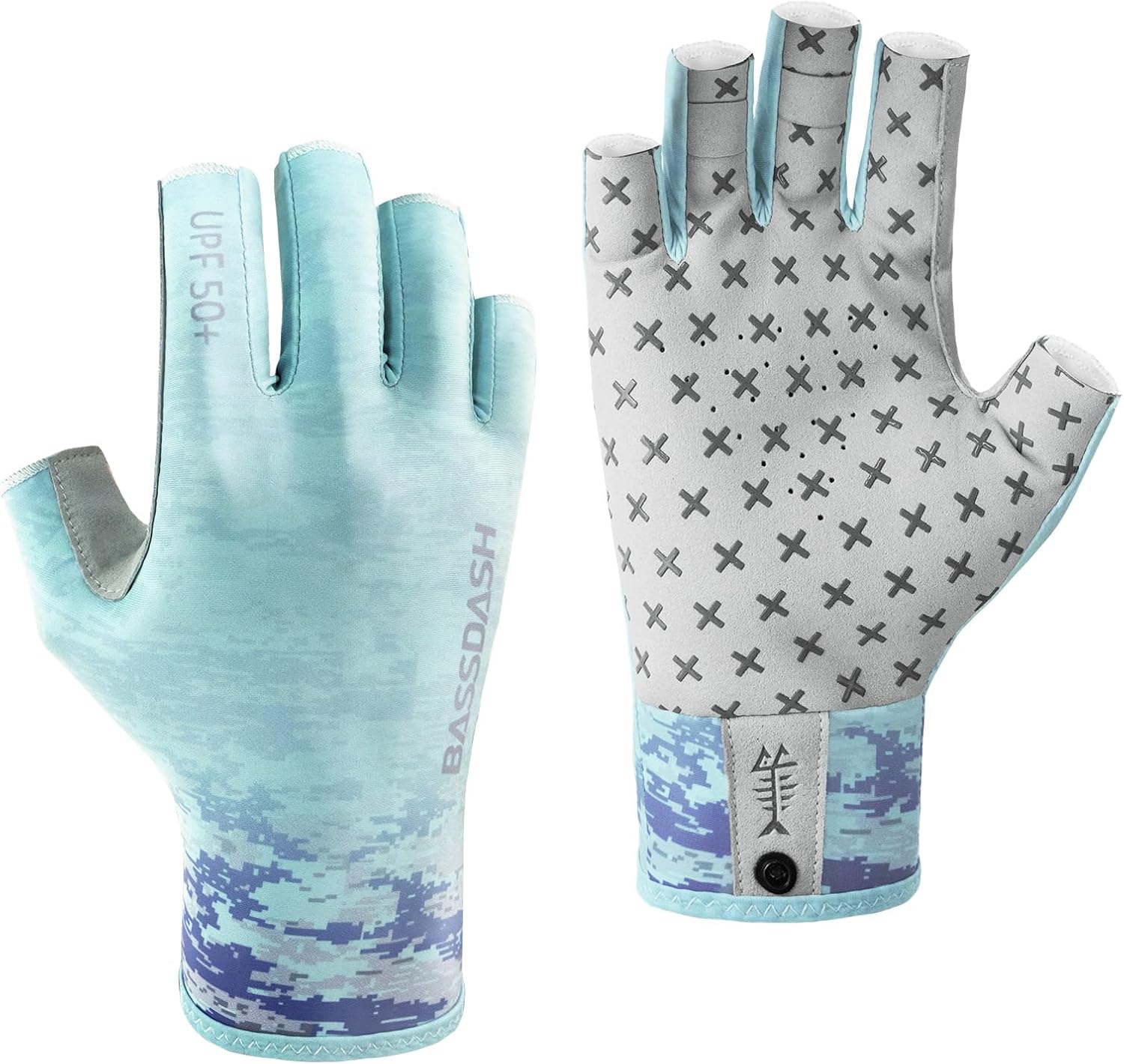 BASSDASH 3/4 Finger UPF 50+ Sun Gloves Breathable Anti-Slip Silicone Palm for Men Women Fishing Fingerless Cycling Running