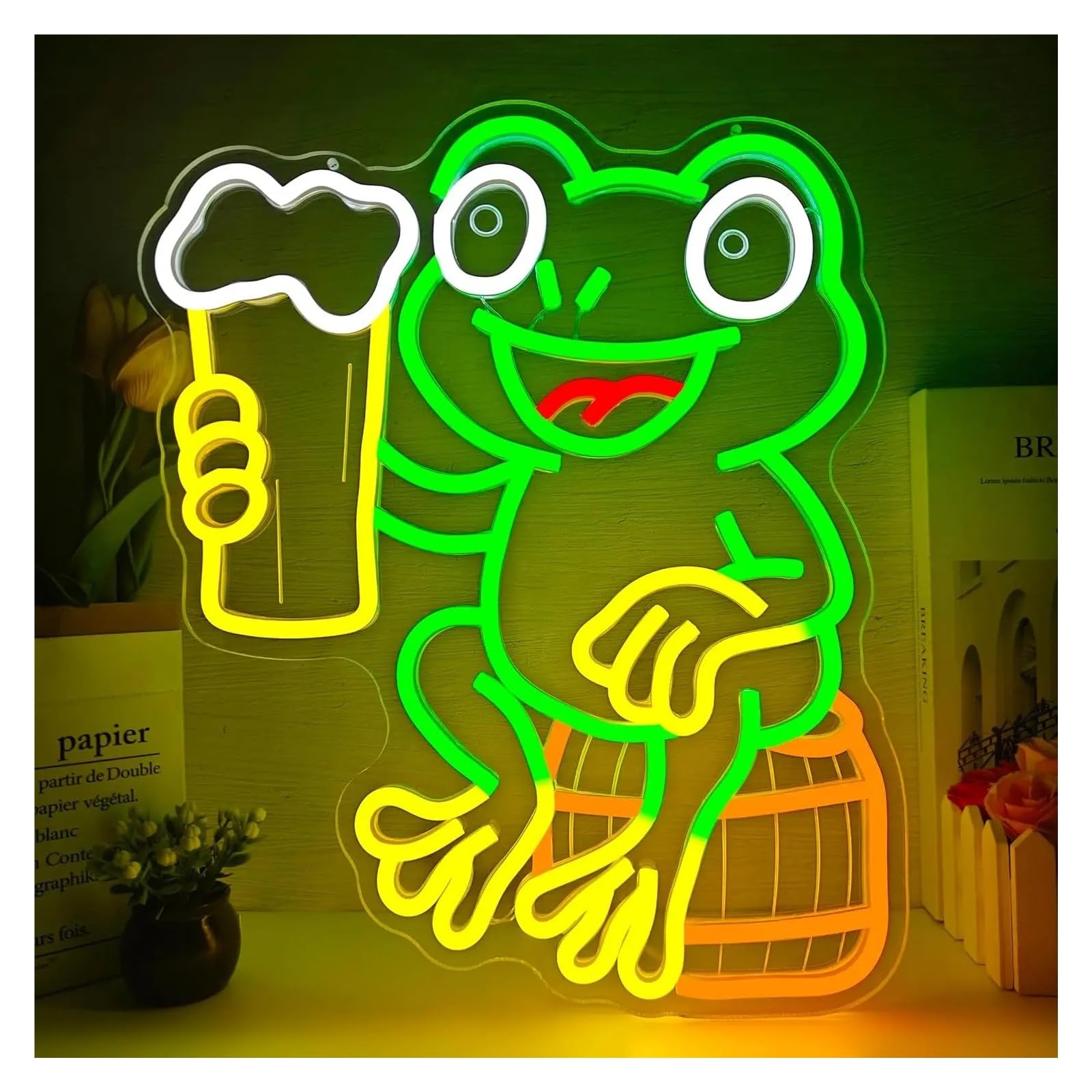 Insegna al Neon Rana Insegna Al Neon Luce LED Alimentata Tramite USB Per La Stanza Dei Bambini Bar Party Gaming Camera Da Letto Decorazione Estetica 38.3X32cm