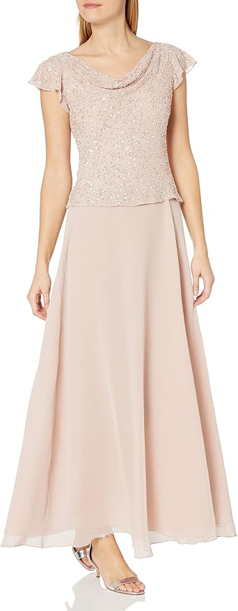 J Kara Womens Petite Short Sleeve Long All Over Beaded DressSpecial Occasion Dress