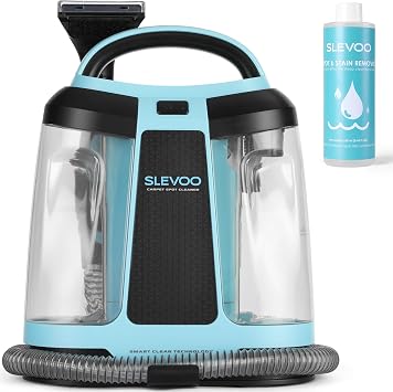 Slevoo 450W Portable Carpet Cleaner Machine with 1 Bottle Cleaning Solutions, Strong Suction Upholstery and Furniture Cleaner for Cleaning Stairs, Car Interiors, for Pet Footprint, Dust, Oil Blue