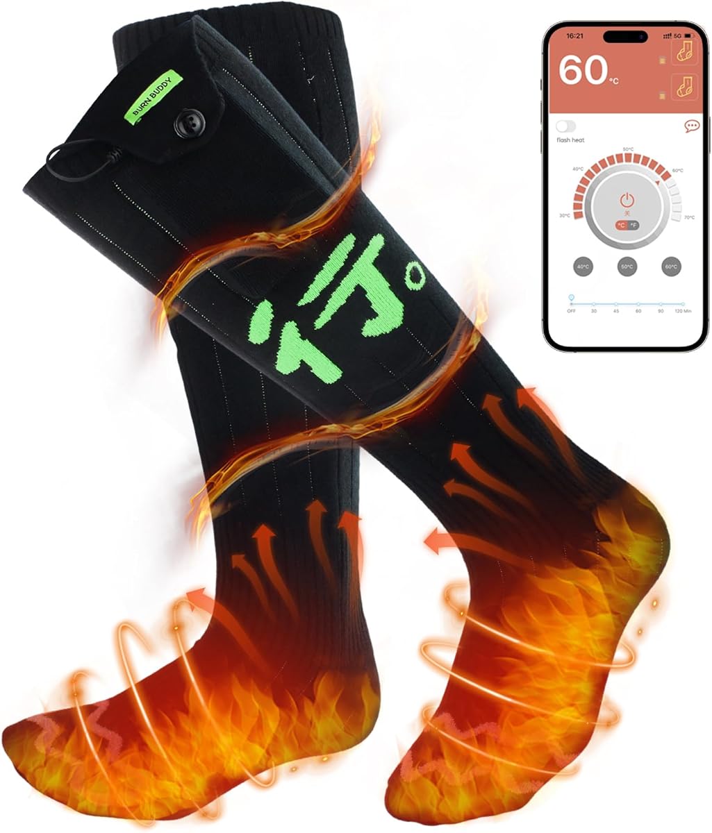 Heated Socks, Electric Heating Socks for Women and Men, Rechargeable Heated Foot Warmers with 4 Temp Modes, Winter Sock with APP Control for Outdoor Hiking Camping Ski Fishing Cycling
