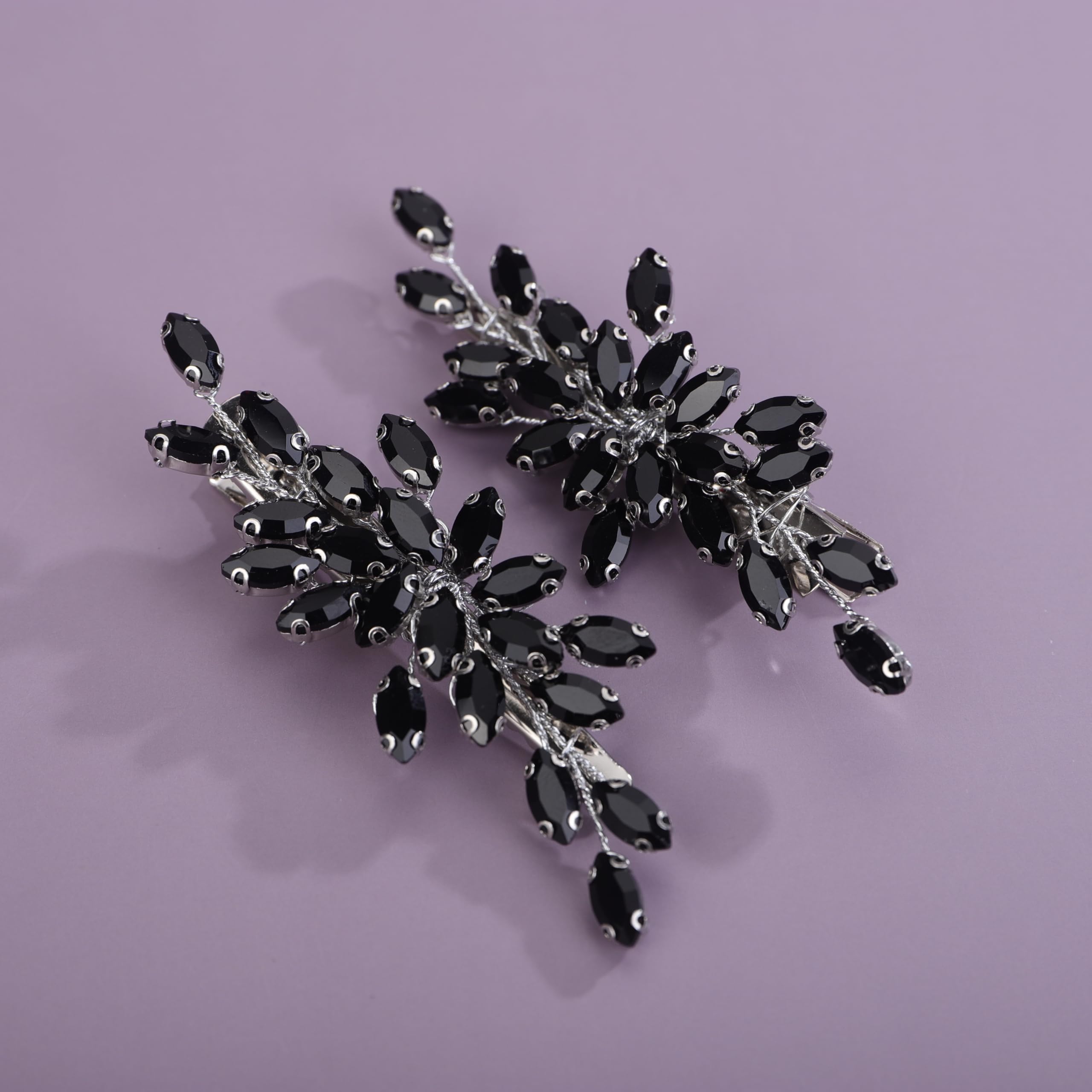 Rumtock 2pcs Black Rhinestones Beads Hair Clip for Wedding Brides Women Hair Piece Easy to Wear Hair Accessories (Black)