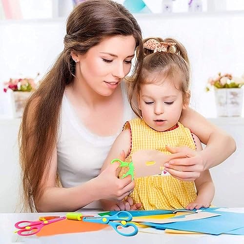 Miniatura 4 de Paquete de 5 tijeras de plástico para niños, tijeras coloridas de seguridad para manualidades, tijeras de entrenamiento preescolar con mango de