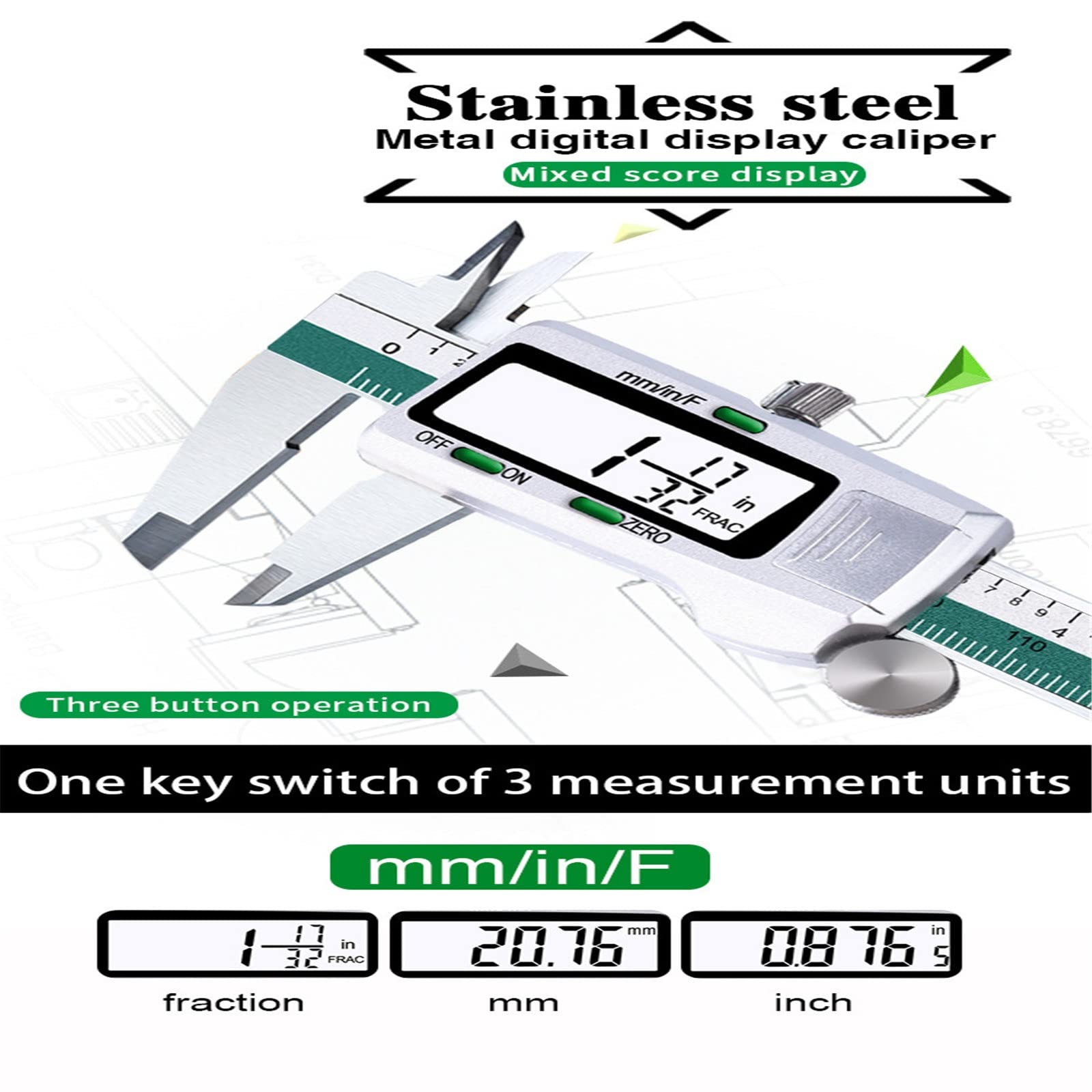 Suwmiarka Elektroniczna 150 Mm Ze Stali Nierdzewnej, Elektroniczna, Cyfrowa, Do Użytku Domowego I Przemysłowego,Green-0-150mm