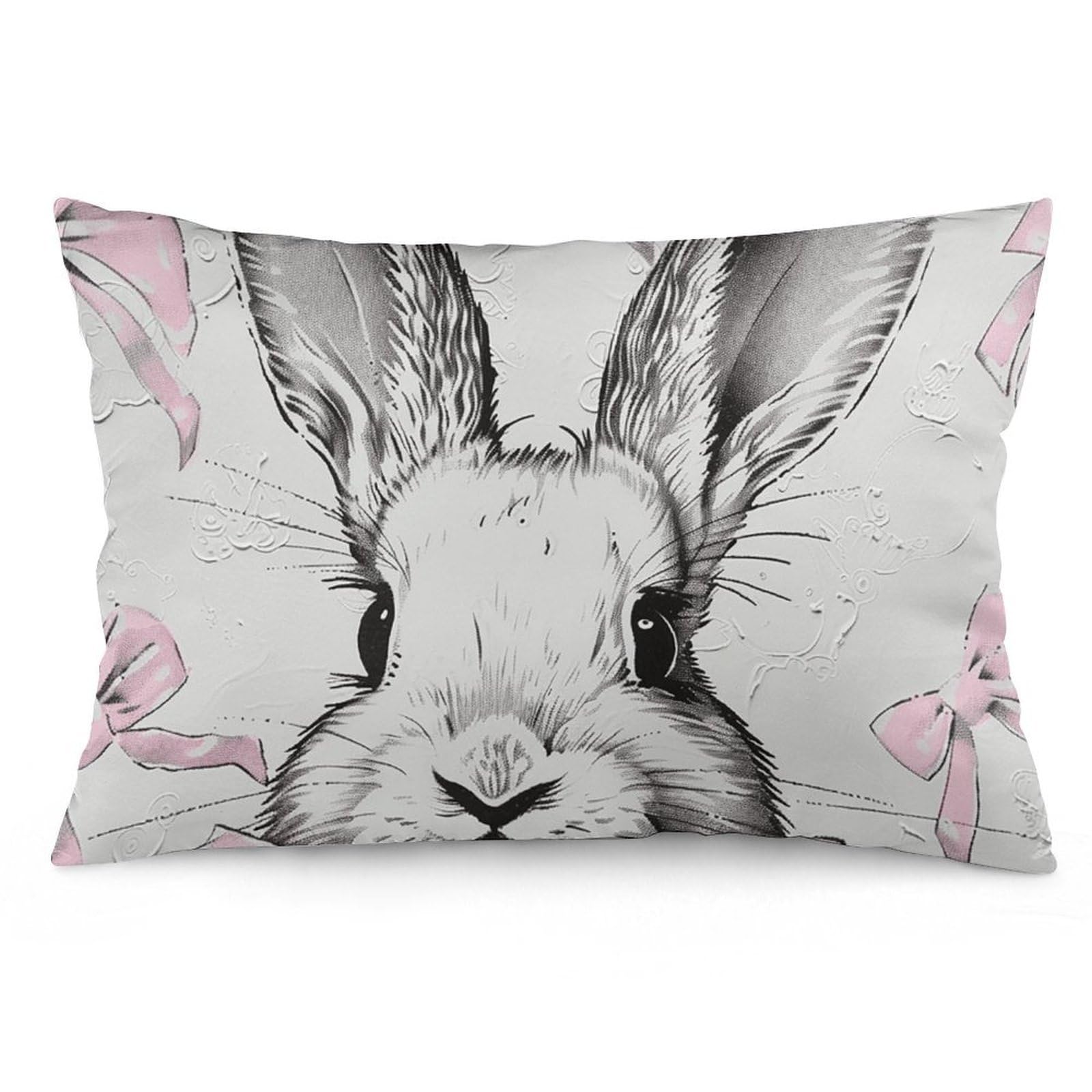 2 Pack Pillow Cases for Hair and Skin, Soft Breathable Pillow Case Covers with Hidden Zipper, Bow Rabbit Pattern Pillowcase 20"x30" Pillow Covers for Sleeping Gift