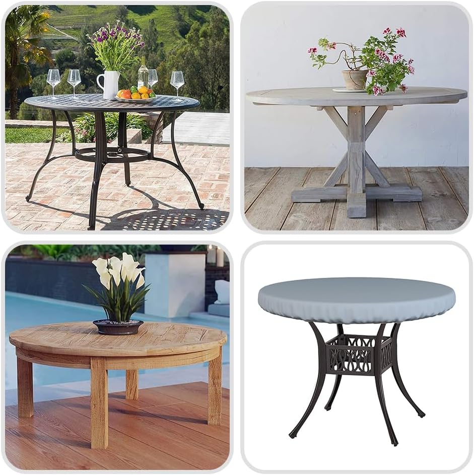 Covers & All Round Table Top Cover, 18 Oz Heavy Duty Waterproof UV & Weather Resistant Patio Table Cover, Outdoor Table Cover for Patio Outdoor Furniture & Coffee Table (48" Diameter x 4" H, Gray)