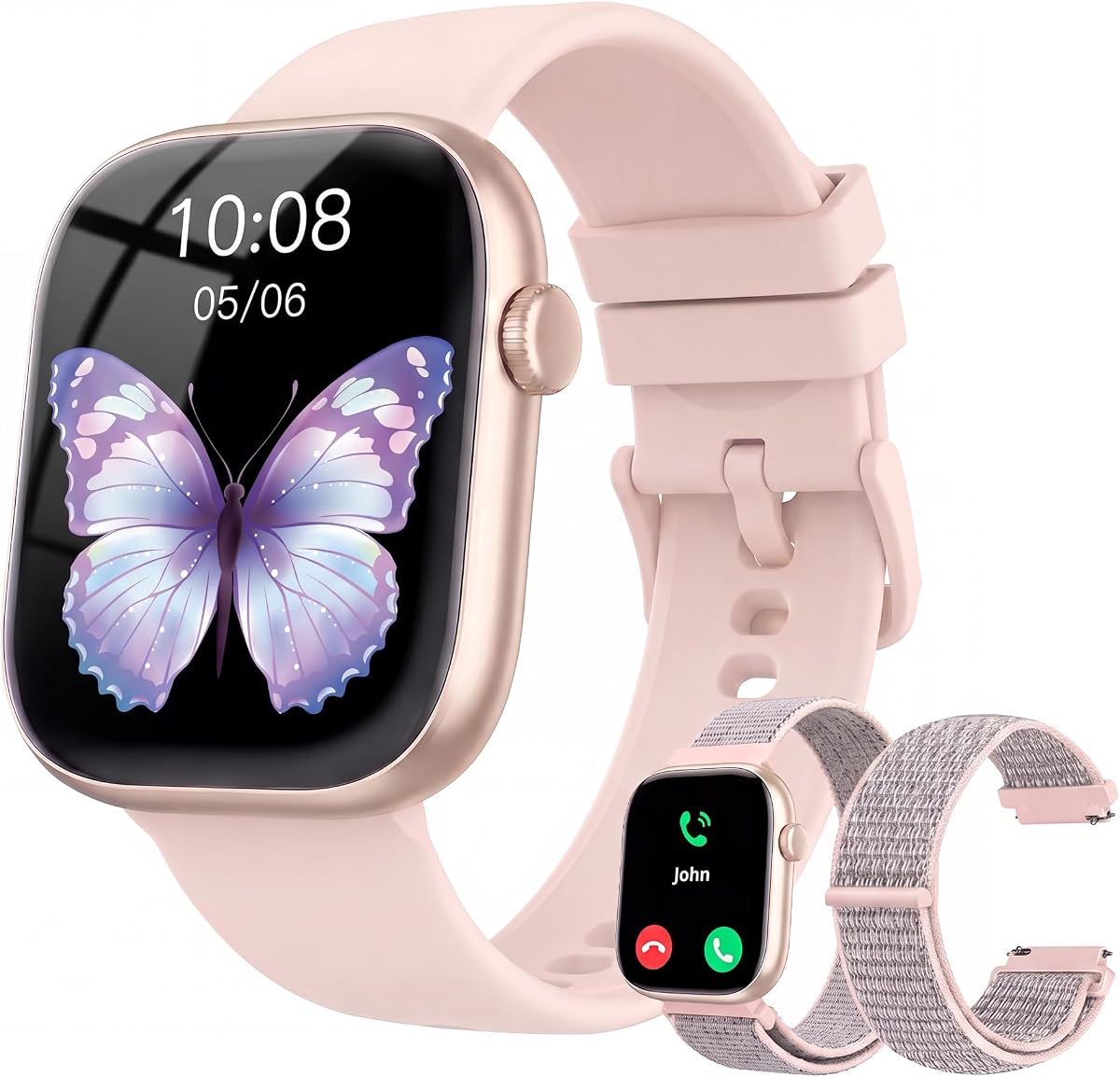 Reloj inteligente para mujer, Bluetooth para responder/hacer llamadas, pantalla HD de 1,83", 2 bandas | IP67 resistente al agua, monitor de frecuencia cardíaca/sueño, dial de bricolaje, podómetro de modos multideportivos, reloj inteligente para iOS/Android