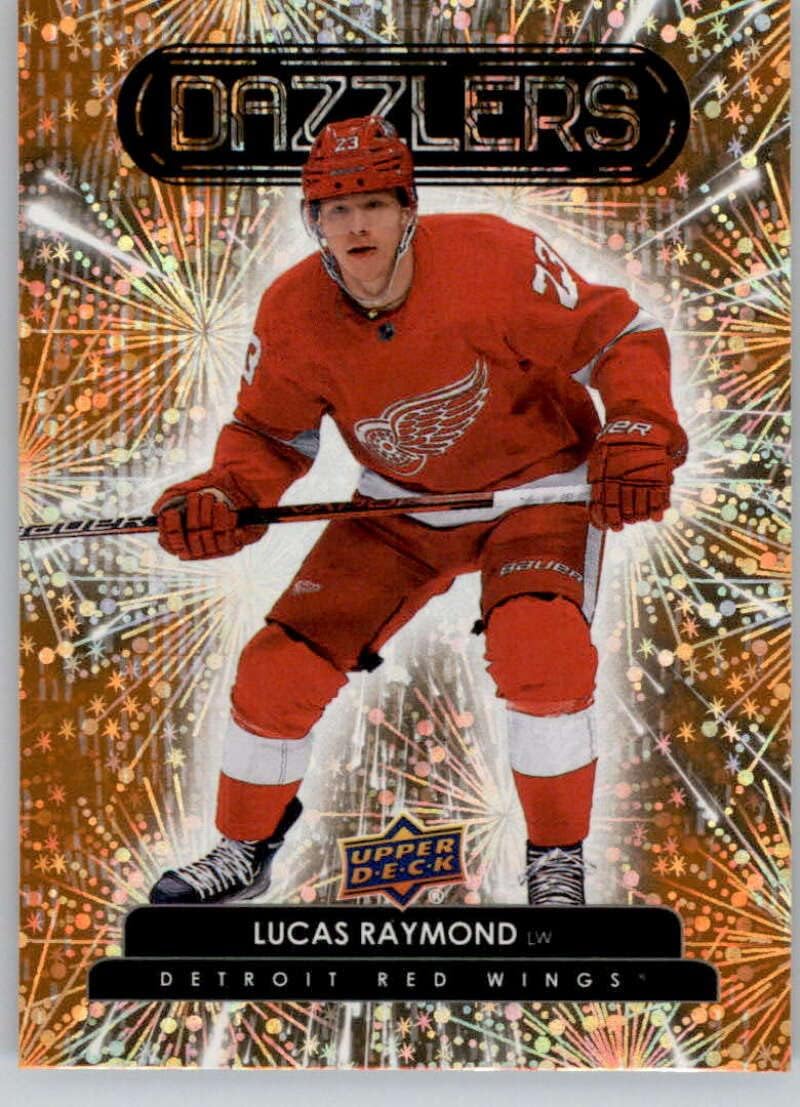 2022-23 Upper Deck Dazzlers Orange #DZ-12 Lucas Raymond Detroit Red Wings Official NHL Hockey Card in Raw (NM or Better) Condition