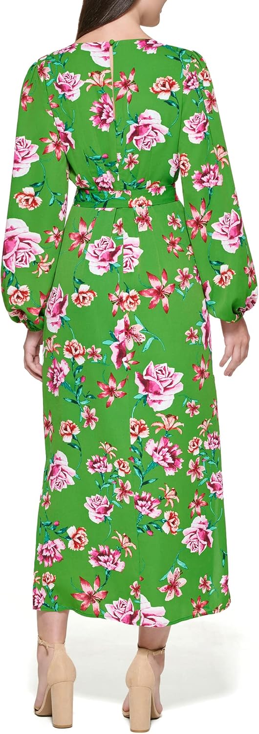 Kensie Womens Balloon Sleeve Tie Waist Maxi Dress - Image 3