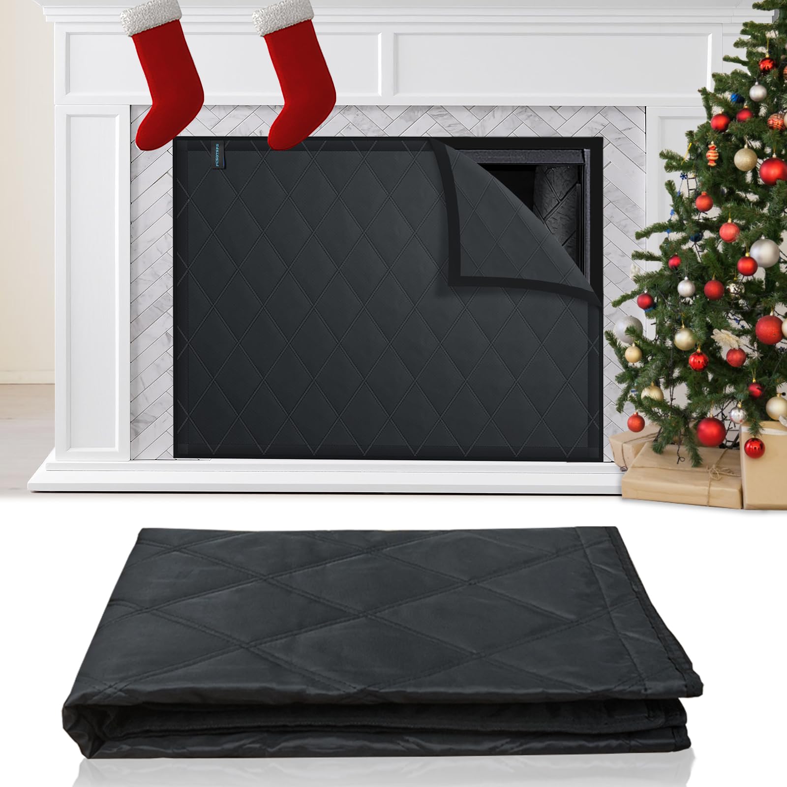 FCSOTSPS Fireplace Cover, 39X32 in Fireplace Draft Stopper Stop Heat Loss, Indoor Fireplace Blanket to Save Energy, Black Winter & Summer Fireplace Draft Covers Blocker Insulation