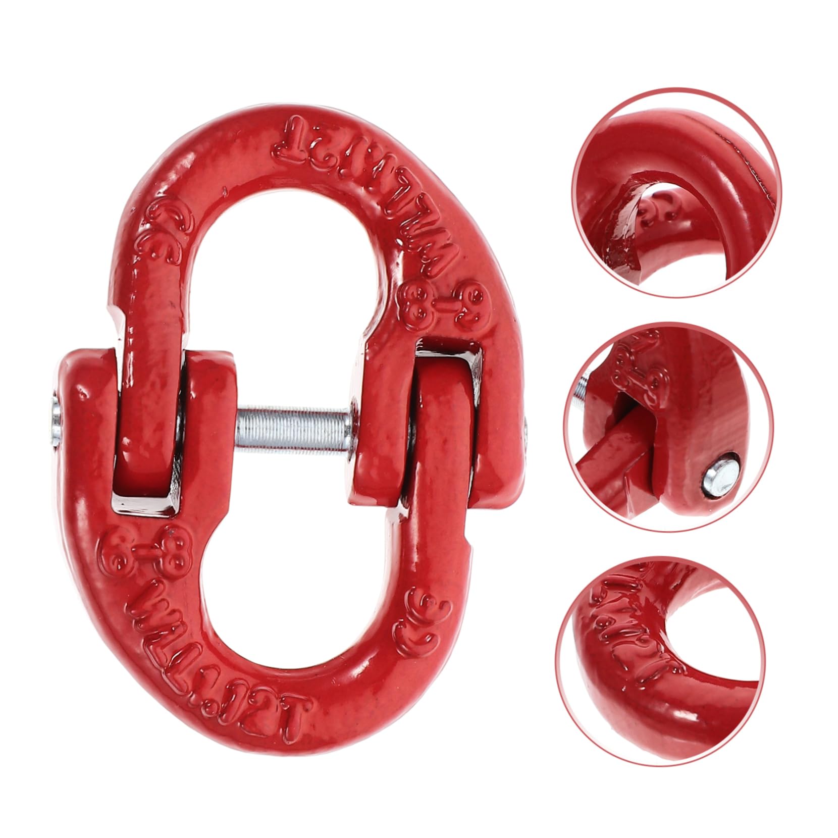 Eslabón Conector de Cadena de Acero Rojo para Remolque, Cierre Rápido y Bloqueo Seguro, Doble Anillo para Elevación y Tracción Industrial