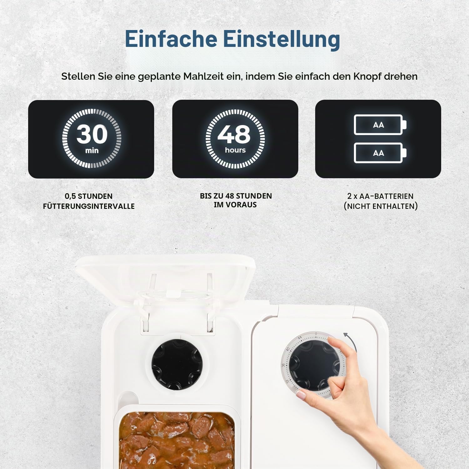 ALL FOR PAWS Automatischer Katzenfutterspender 2 Mahlzeit Hundefutterspender mit Eisbeutel, Für Trocken- und Nassfutter geeignet mit 48-Stunden-Timer, Spülmaschinenfest, (2-Mahlzeiten-Futterspender)