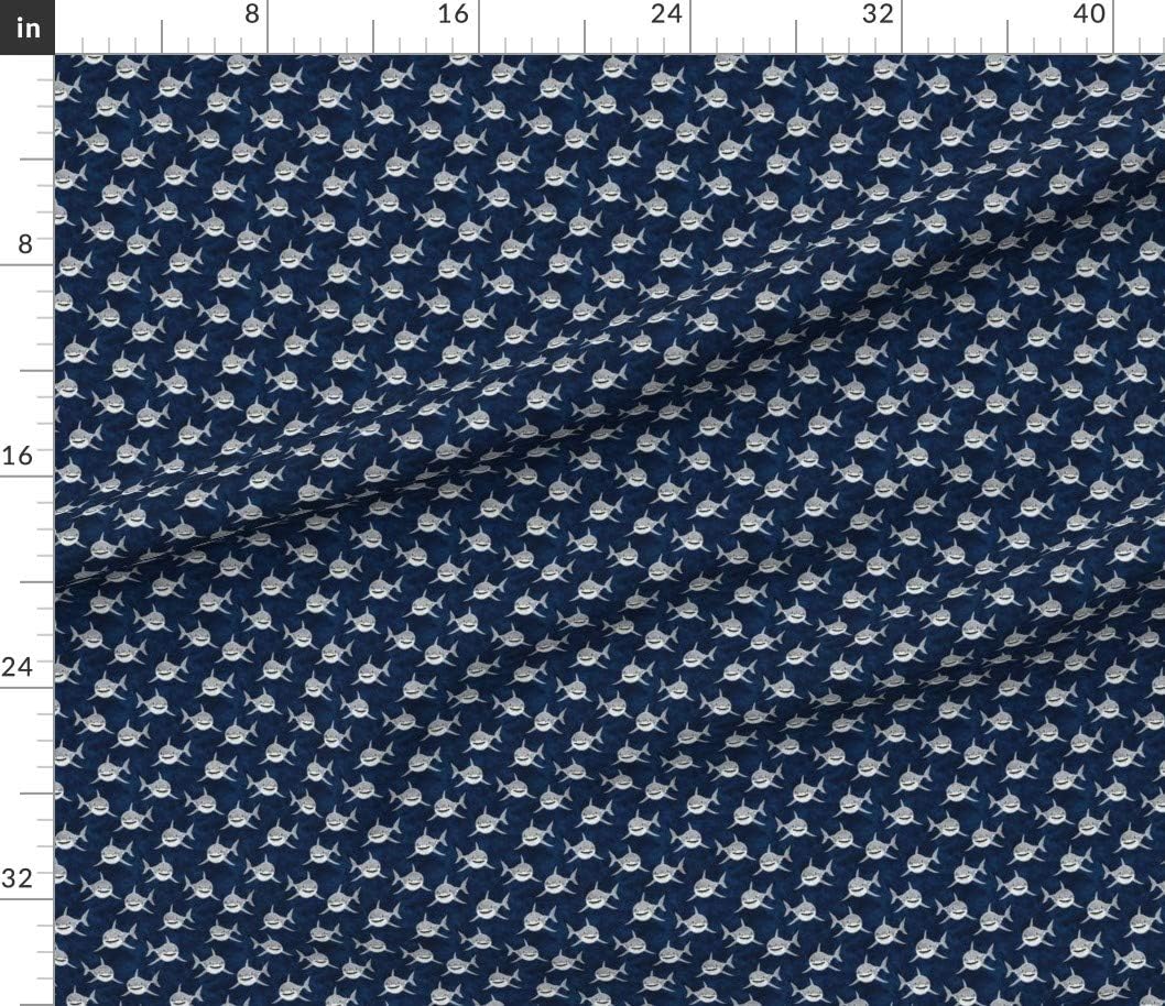 Spoonflower Fabric - Small Scale Sharks Navy Great White Shark Watercolor Nautical Little Printed on Petal Signature Cotton Fabric by The Yard - Sewing Quilting Apparel Crafts Decor