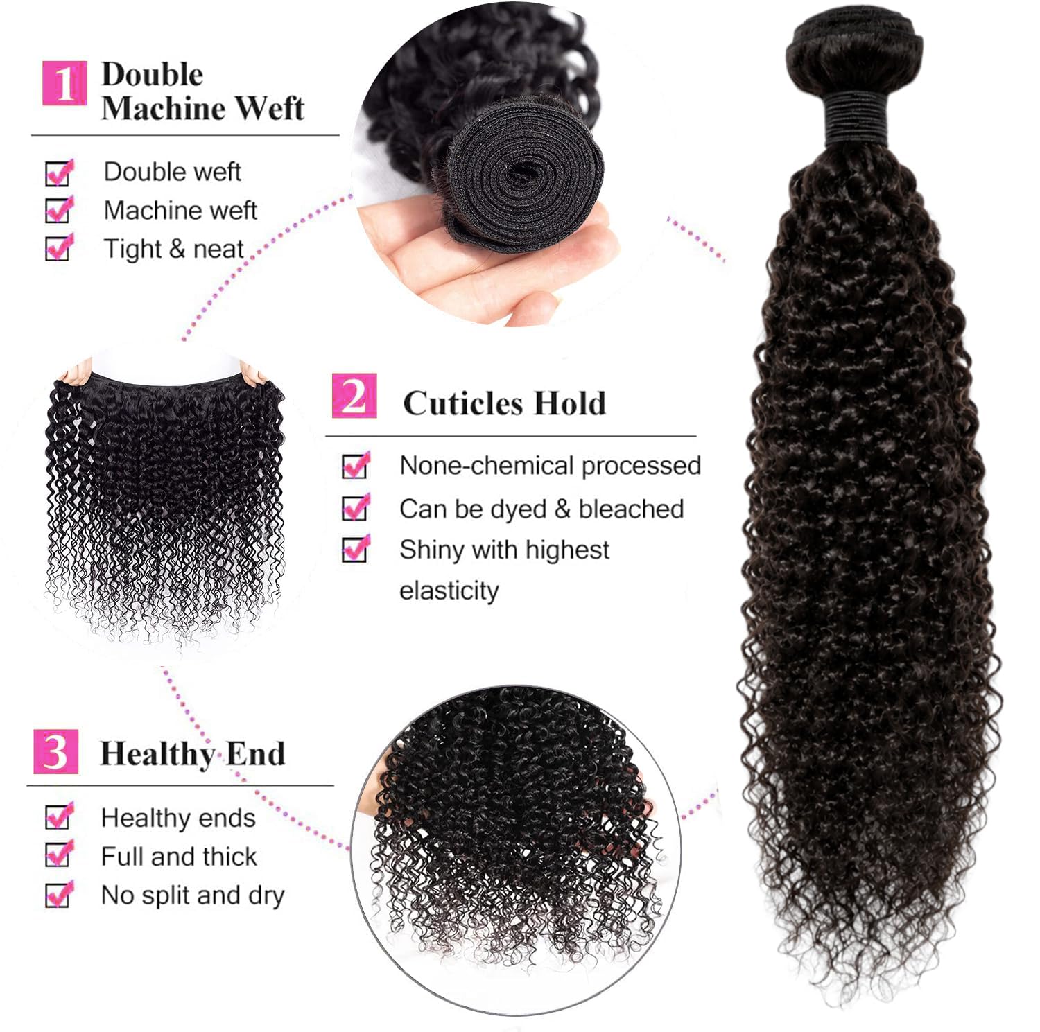 Tissage Bresilien Kinky Curly Bundles Naturelle Couleur 12 14 16 Pouce 210g