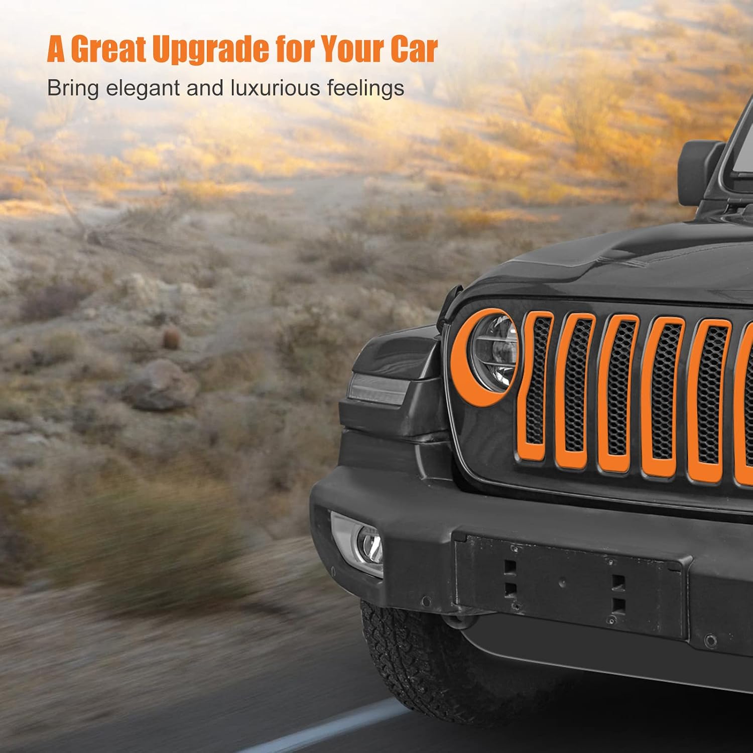RT-TCZ Mesh Front Grille Grill Insert Headlight Turn Light Cover Trim for Jeep Wrangler JL JLU 2018-2023 Unlimited Sport Only Orange