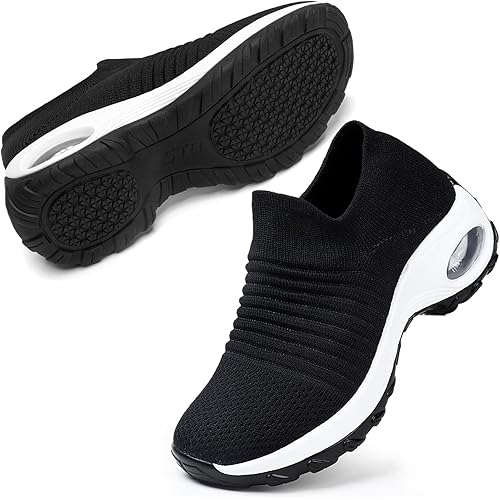 STQ Walking Shoes Women Slip on Sneakers Non Slip Work Air-Cushion Arch Support Tennis Plantar Fasciitis Orthopedic Breathable Mesh Comfortable Ladies Nursing