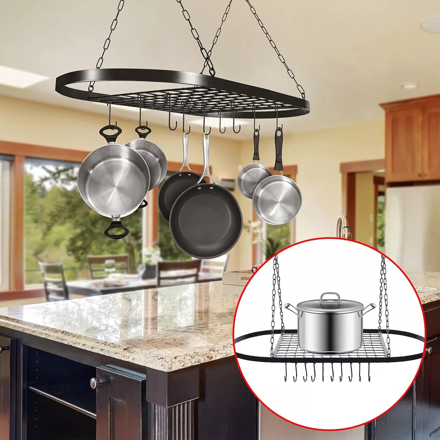 Gdrasuya10 32" HANGING PAN POT COOKWARE RACK METAL KITCHEN HANGER+HOOKS CEILING IRON HOLDER