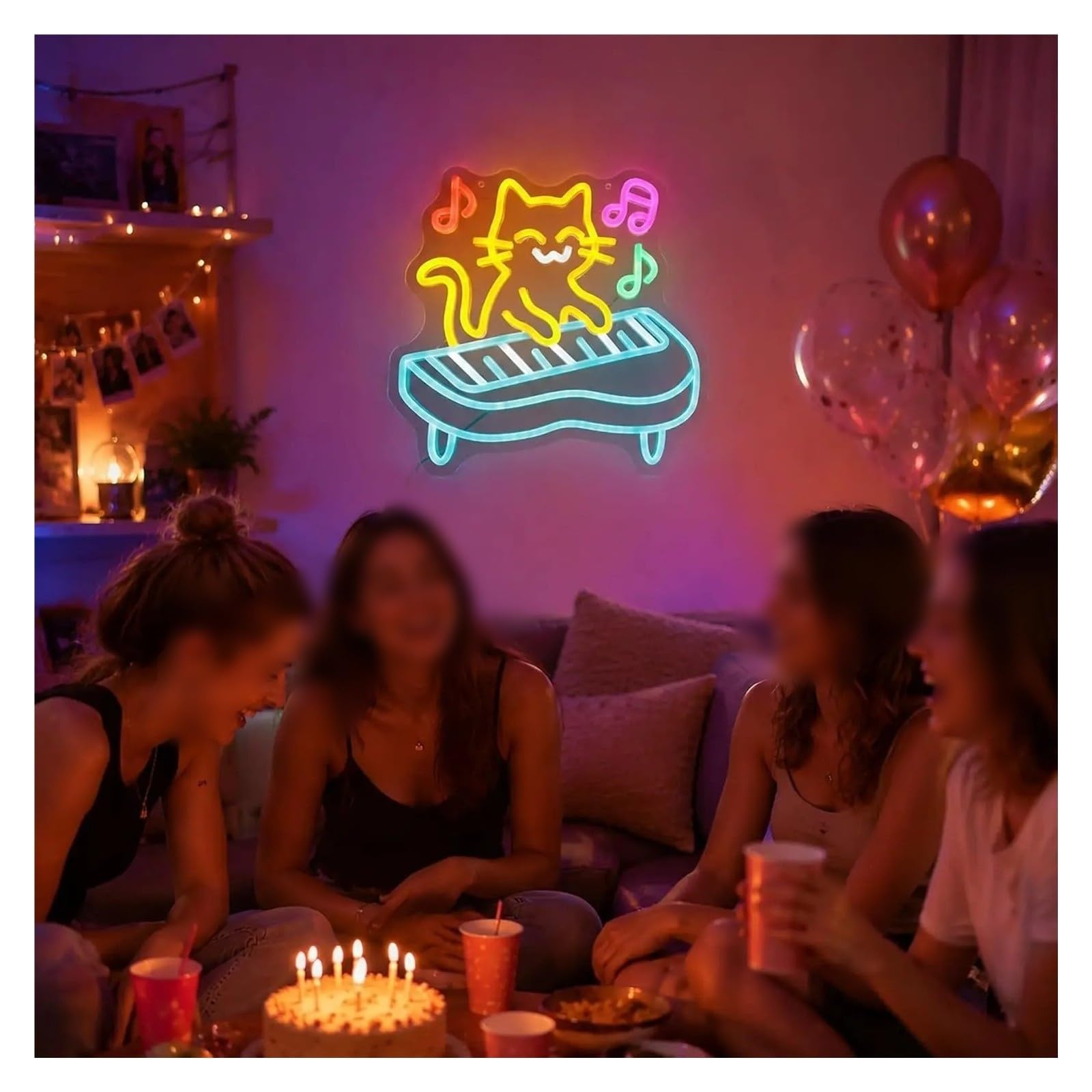 Decoración Lámparas Letrero De Neón LED Para Tocar El Piano Gato