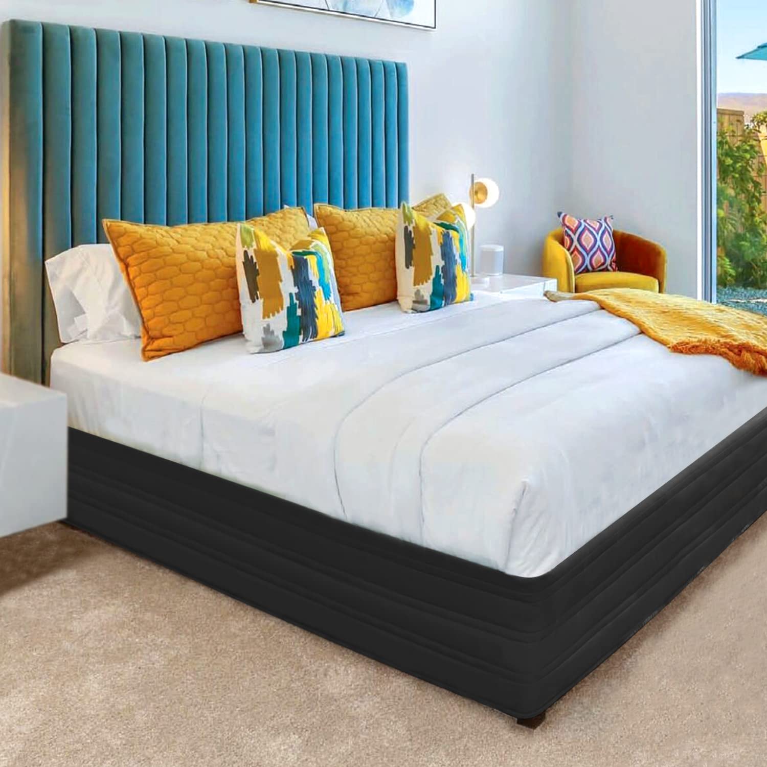 Bed Skirt King Size with 14 inch Drop, Blended Quilted Bedframe Cover