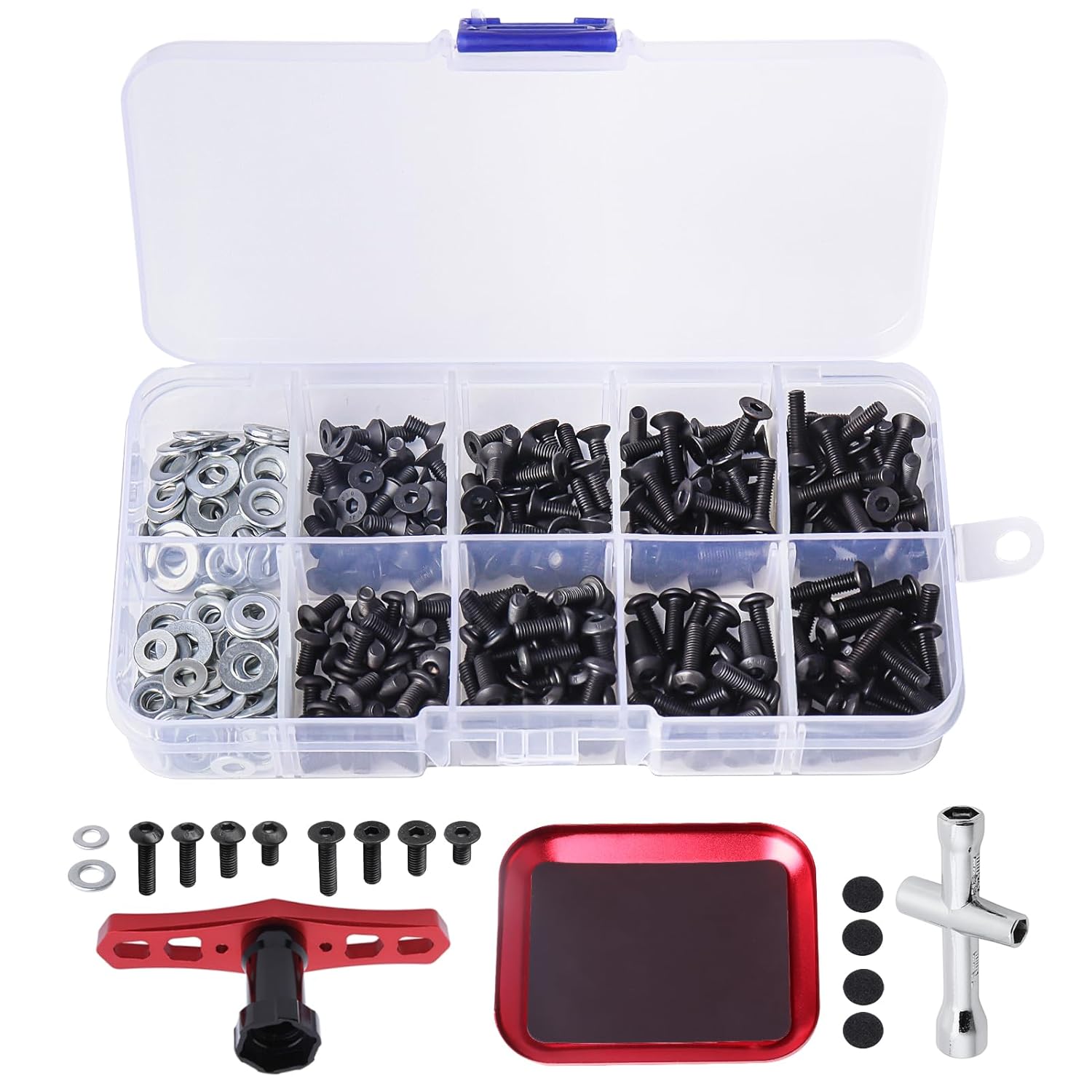 340pcs RC Screw Kit Screws Assortment Kit-M3 Hex Screws 6mm-12mm w/Screw Tray 17mm Hex Wrench, Universal for Traxxas Axial Redcat HSP HPI Arrma 1/5 1/8 1/10 1/12 RC Cars Trucks Crawler