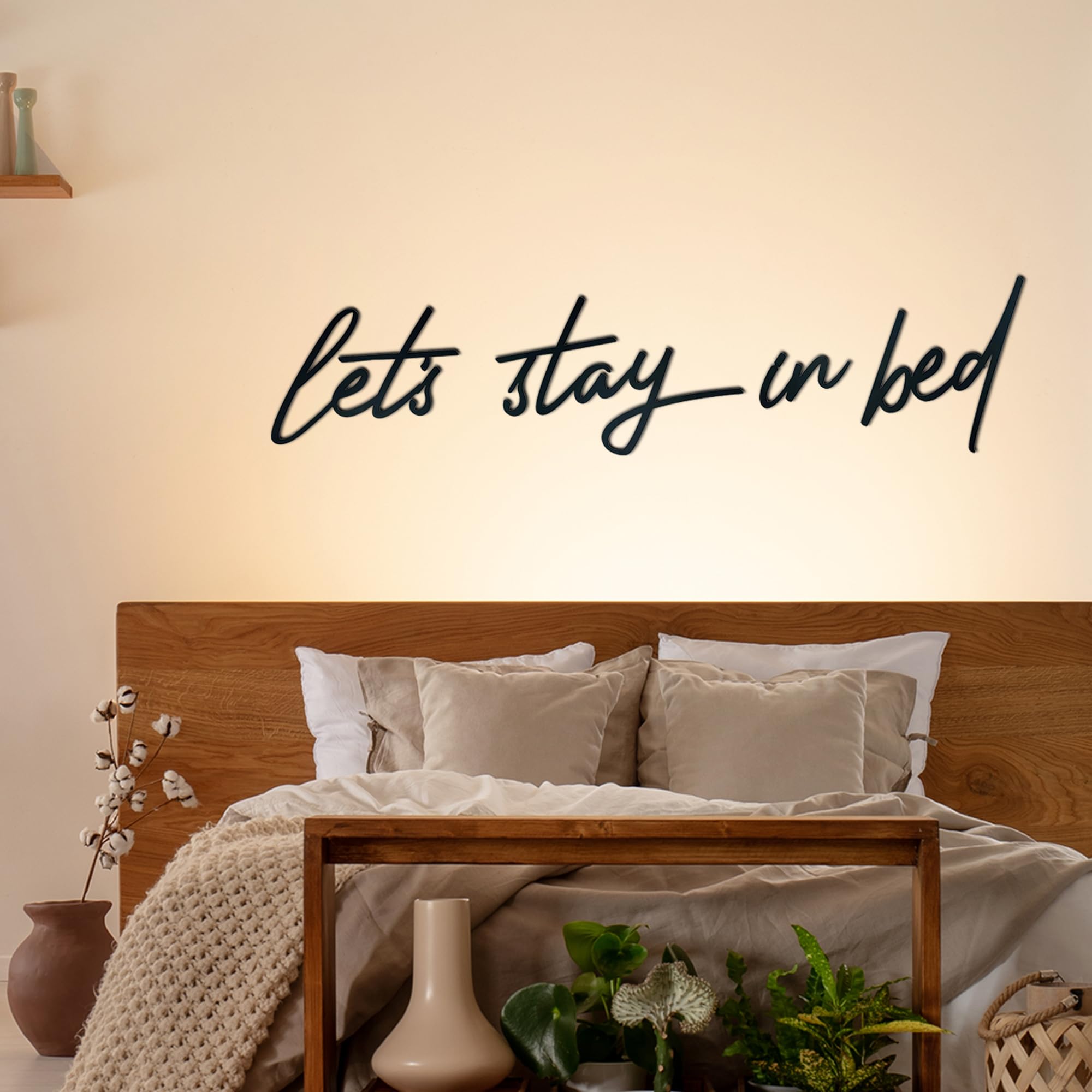 Zephoomyx Let’s Stay in Bed Sign Metal Bedroom Wall Decor above Bed, Iron Letters Wall Hanging Art, Farmhouse Wall Art for Bedroom Apartment Office