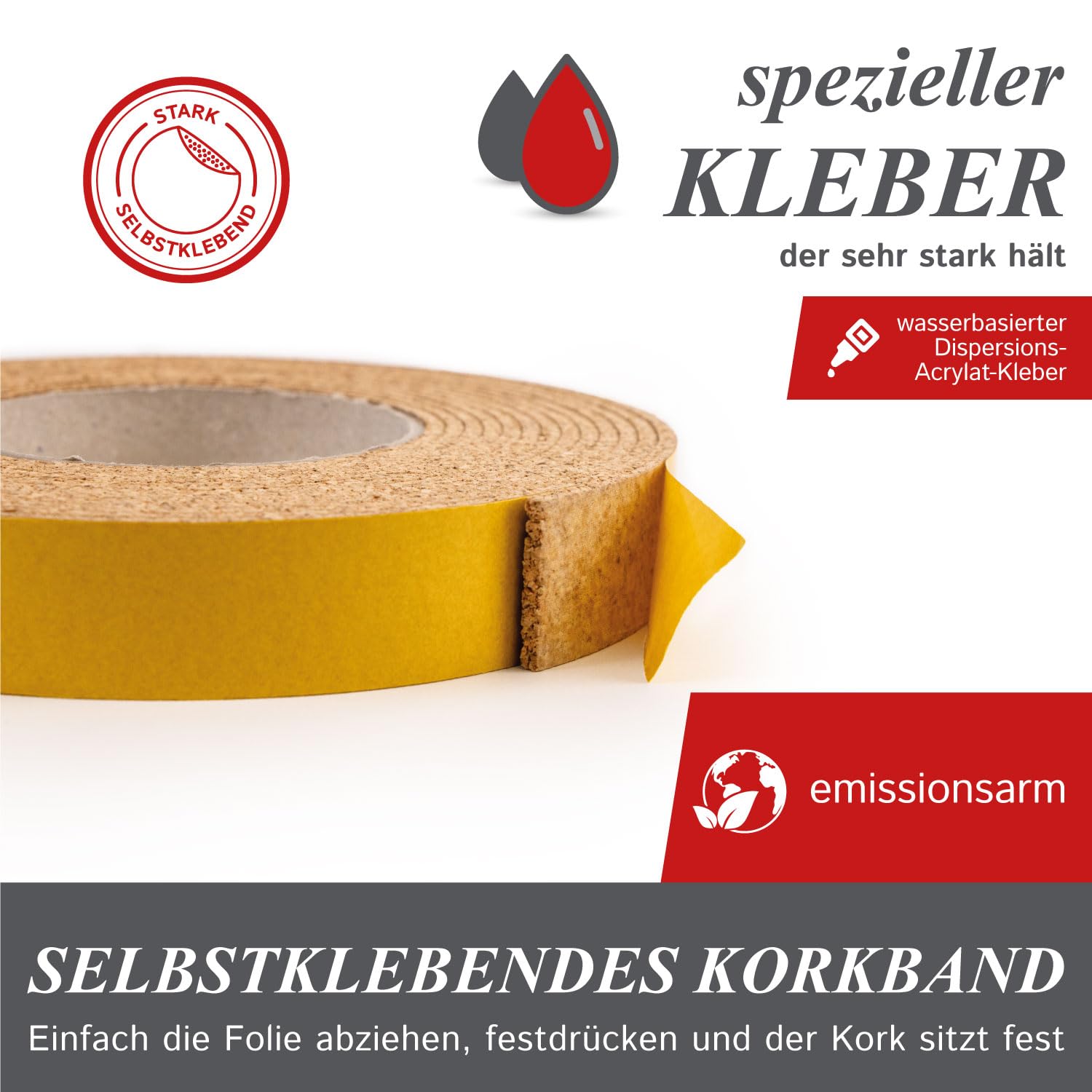 The Felt Store Korkstreifen selbstklebend 5 m x 30 mm x 3 mm – zuschneidbares Korkband für Dehnungsfugen, Hutverkleinerung & Abdichtung – Hochwertiger Kork Made in Germany