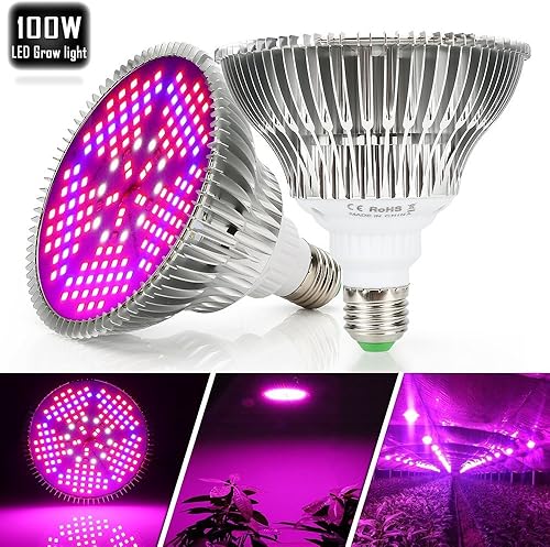 Miniatura 5 de Paquete de 2 Bombilla LED de cultivo de plantas de 100 W, espectro completo, 150 LED, lámpara de cultivo de plantas de interior, para verduras,