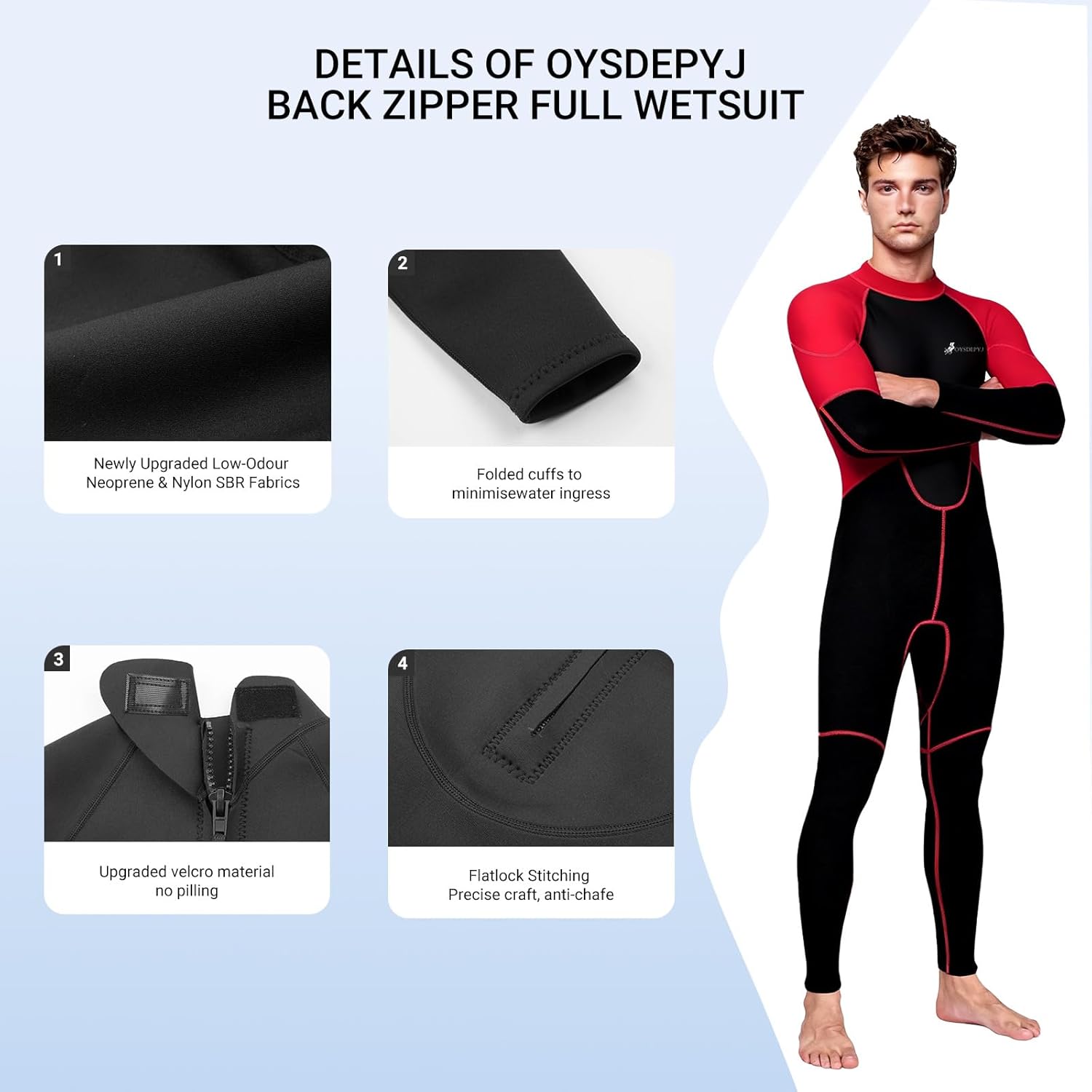 Men's Full-Body Wetsuit, 2mm Neoprene Wetsuits, Long-Sleeved Back Zipper Design Wetsuit, Suitable for Diving, Surfing, Snorkeling, Kayaking, Swimming, Rowing and Other Water Sports