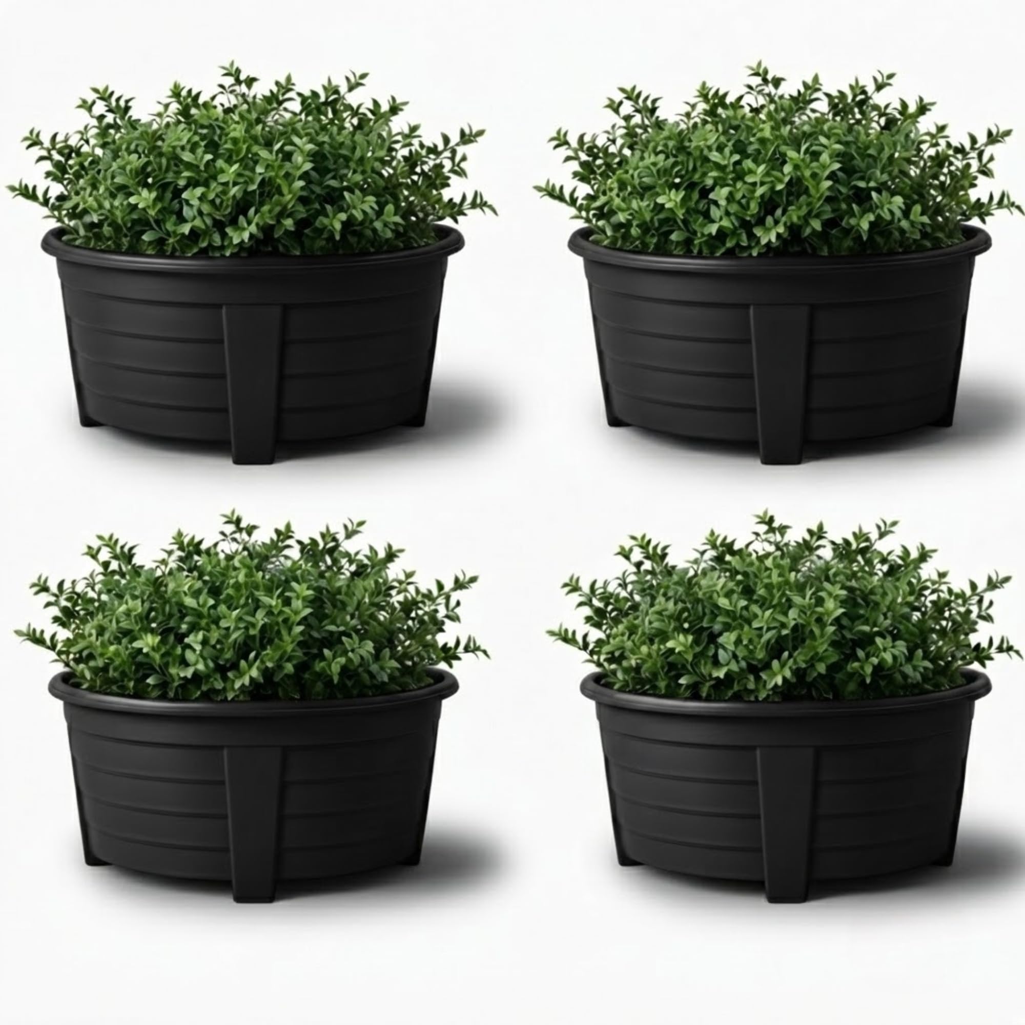 Khanary 4 Pack 55cm Large Black Oval Planter - Plastic Garden Planter DIY Drainage Holes - Indoor & Outdoor Flower Trough Plant Pot for Flowers, Herbs, Vegetables, Shrubs, Balcony, Patio & Garden