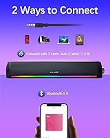 Vista 4 de Altavoces para computadora, barra de sonido de calidad de sonido Hi-Fi, altavoces de PC con Bluetooth 5.0 y cable de 3.5mm con 4 modos