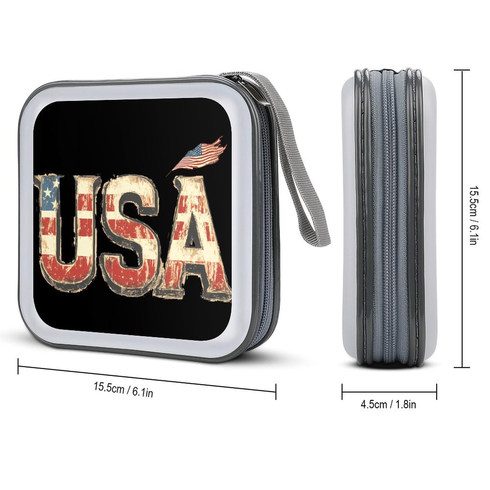 Vintage USA Flag CD Case Plastic DVD Case Holder Wallet Disc Storage Organizer for Car Travel