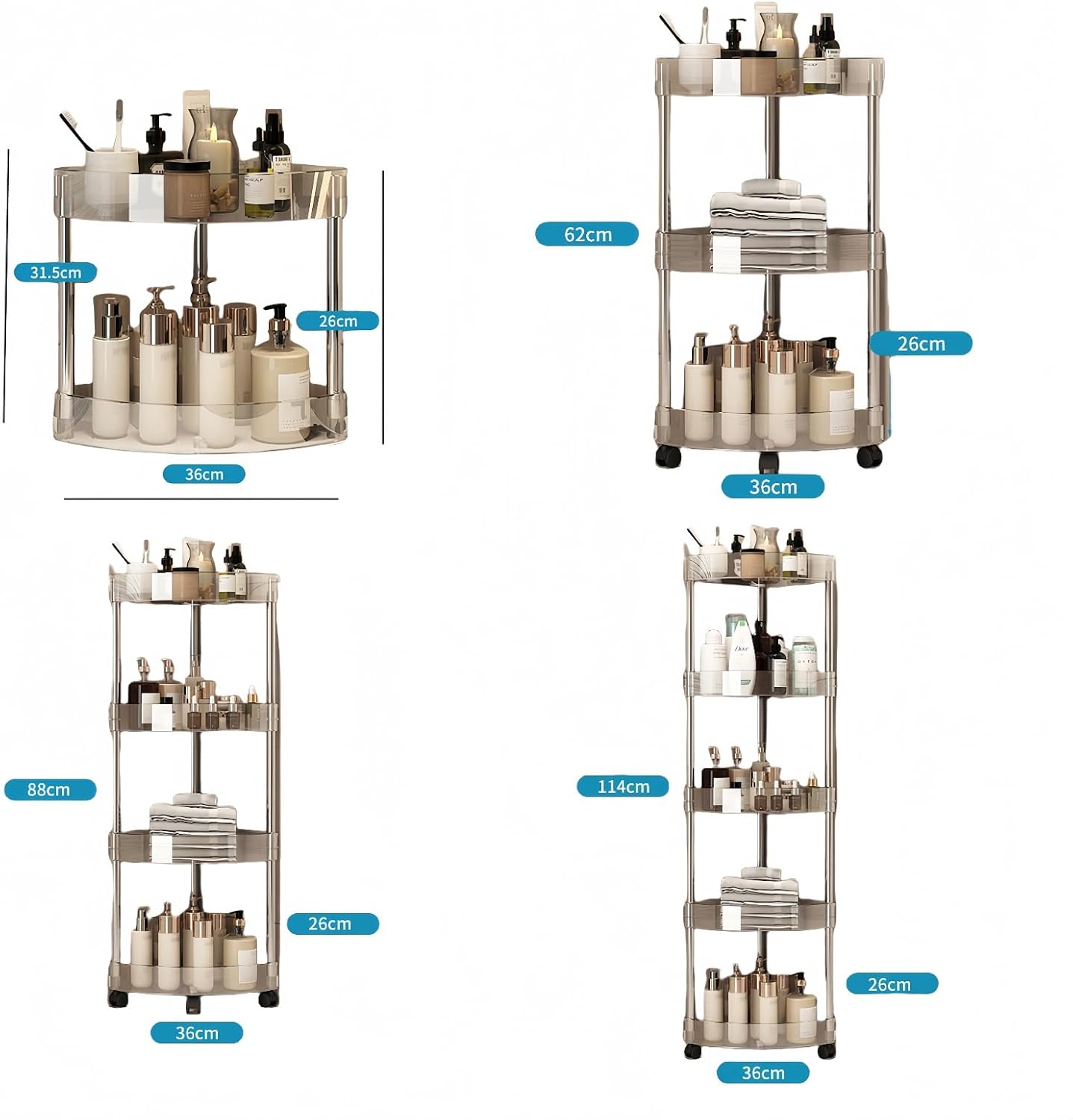 qingshenyi コーナー収納ラック キャスター付き 三角棚 収納カート コーナーシェルフ 三角 扇形 浴室収納ラック コーナー
