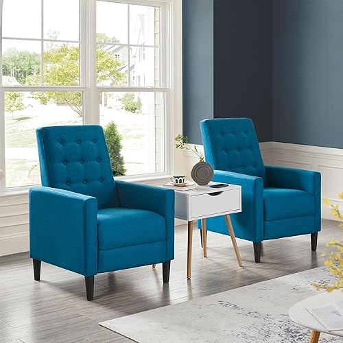 Miniatura 6 de Topeakmart Sofá reclinable de tela moderna de mediados de siglo para sala de estar, cojín acolchado, asiento de cine en casa, color azul
