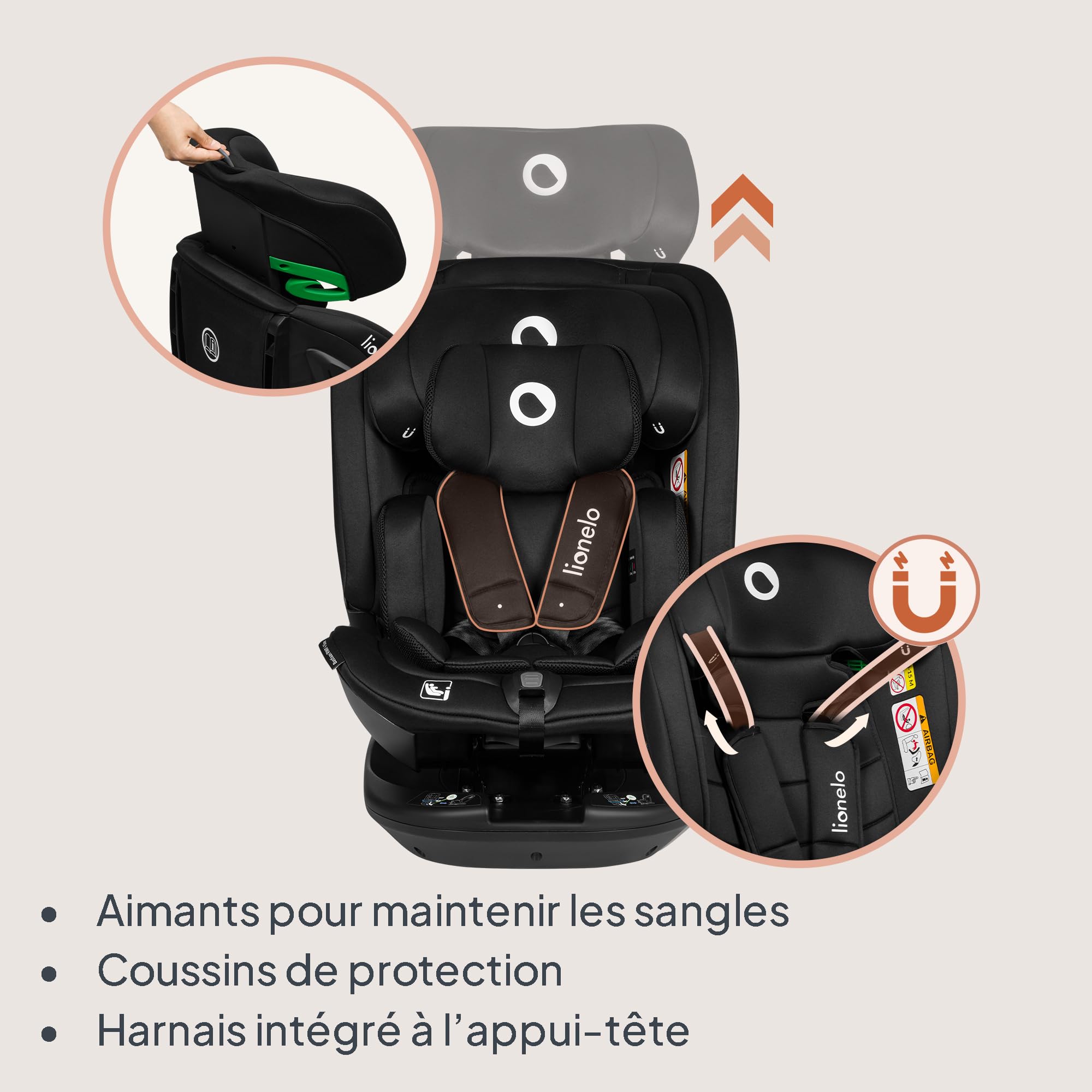 Lionelo BASTIAAN RWF I-SIZE Siège Auto Pivotant 360° 0-36 kg, ISOFIX | Montage Face et Dos à la Route, Groupe 0/1/2/3 (40 à 140 cm) TopTether, Réglage de l'Appui-Tête, de la Ceinture de Sécurité