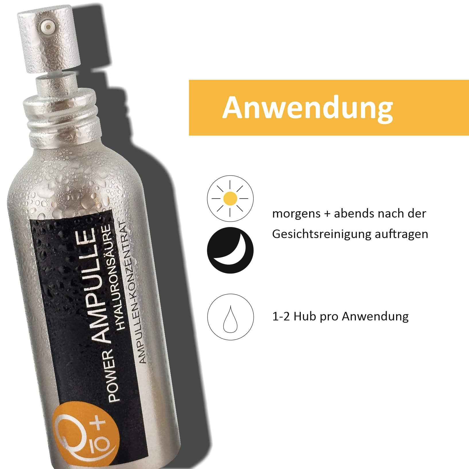 Q10 Power Ampulle – Hochdosiertes Anti-Aging Serum mit 2x Hyaluronsäure, Panthenol – Vegan, Bio, Feuchtigkeits-Booster für Gesicht & Dekolleté – Made in Germany, 100 ml