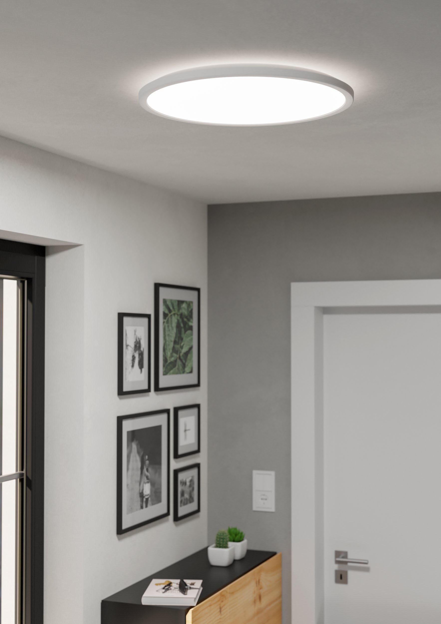 EGLO LED Deckenleuchte Rovito runde Badezimmer | Deckenlampe mit Fernbedienung, Badlampe Decke aus Kunststoff in Weiß, Deckenbeleuchtung warmweiß-kaltweiß, IP44, Ø 50 cm